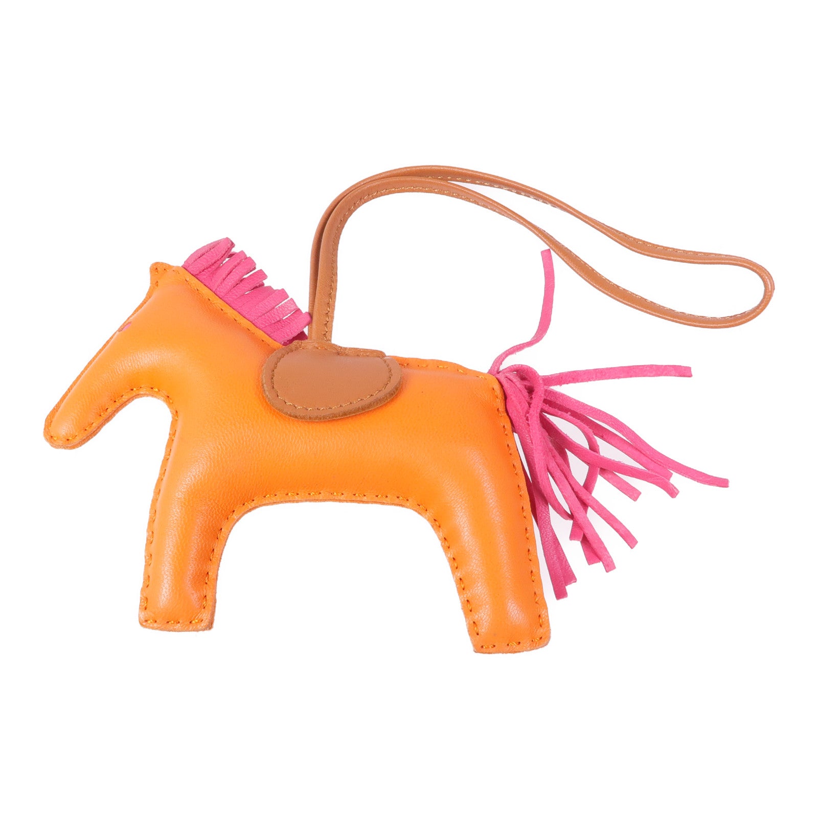 HERMES Milo皮革Rodeo MM掛飾Orange/Gold