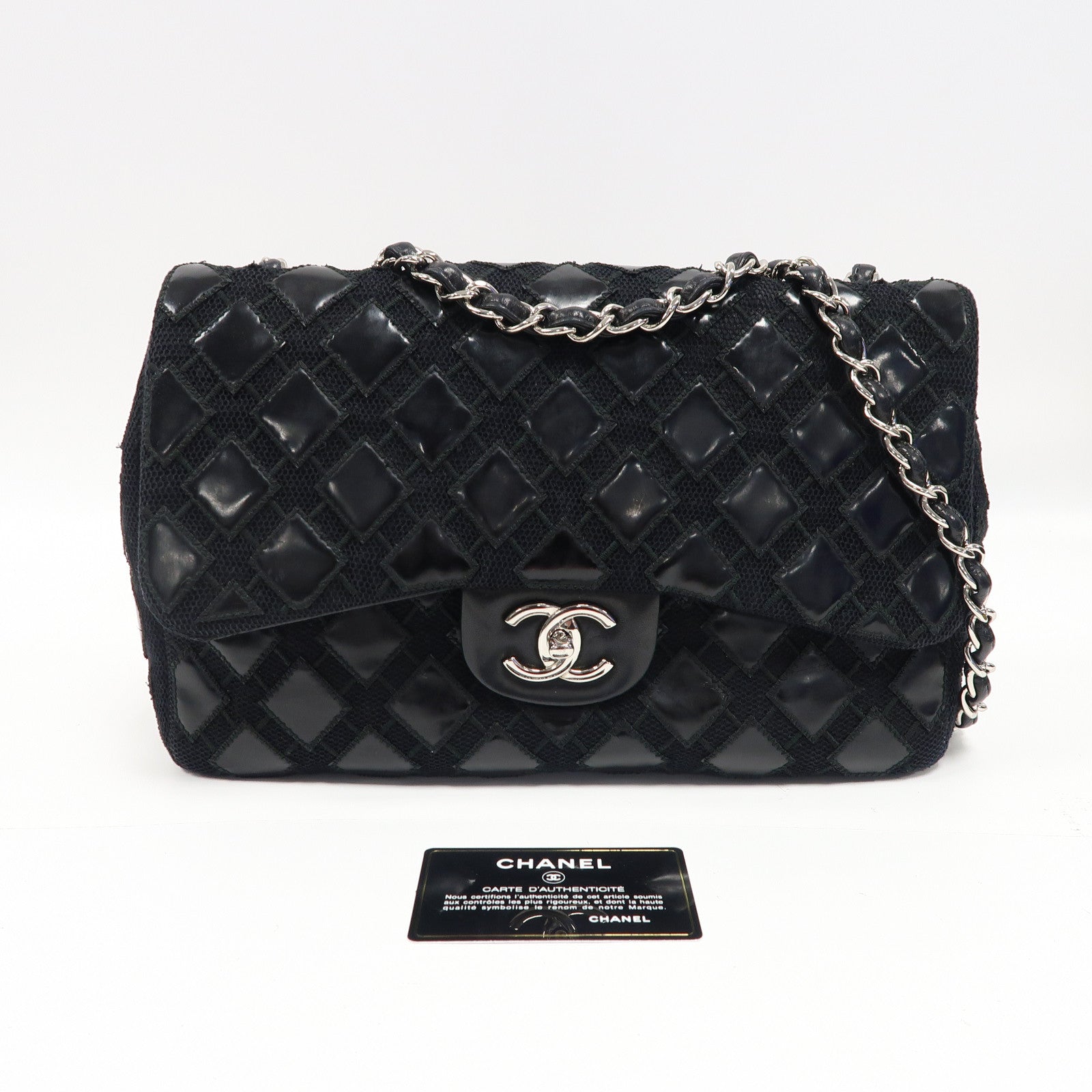 CHANEL 【激減優惠】菱格棉布Chain Shoulder銀扣鏈帶肩背袋黑色