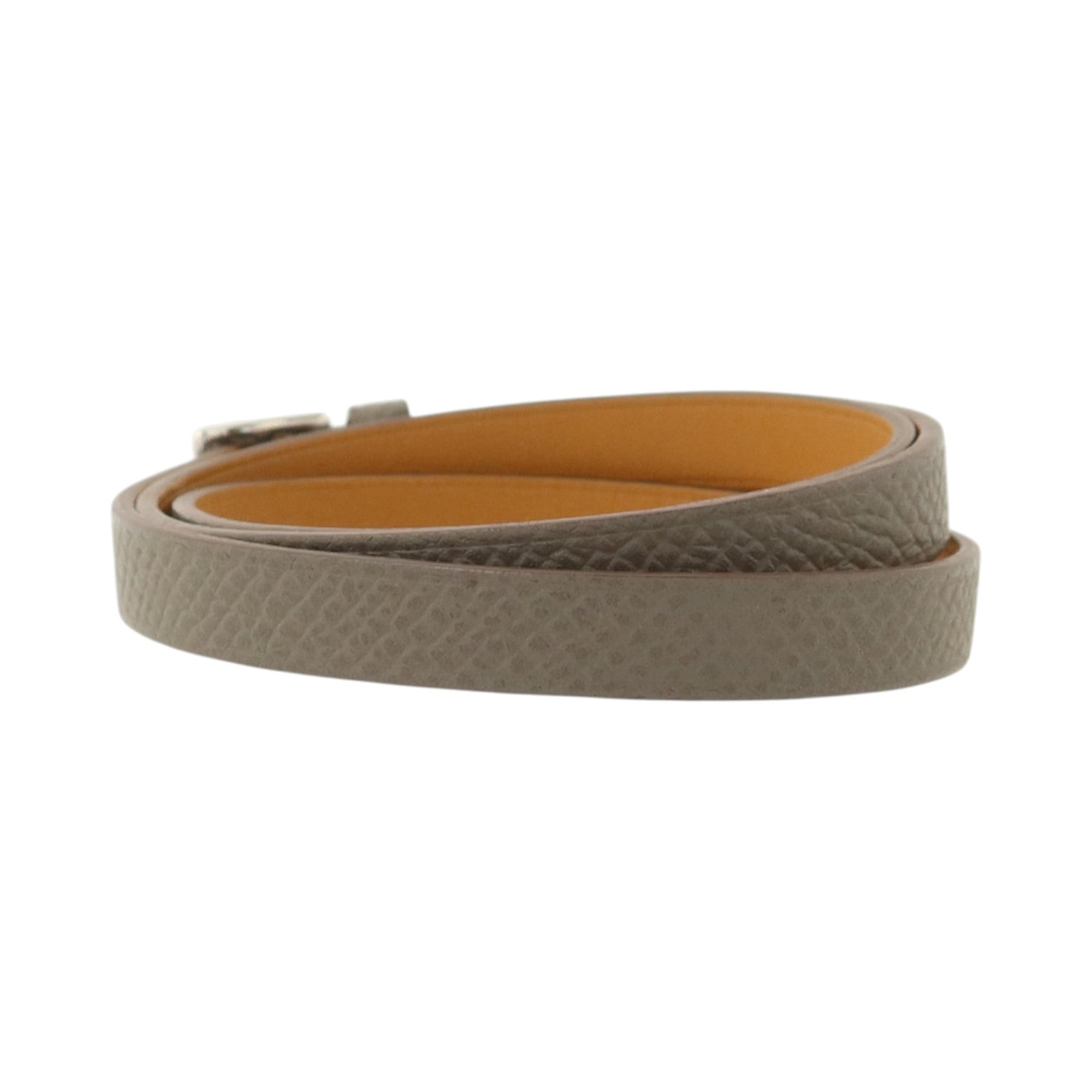 HERMES Epsom皮革/Swift皮革Double Tour Bracelet銀扣手鏈Etain/Gold