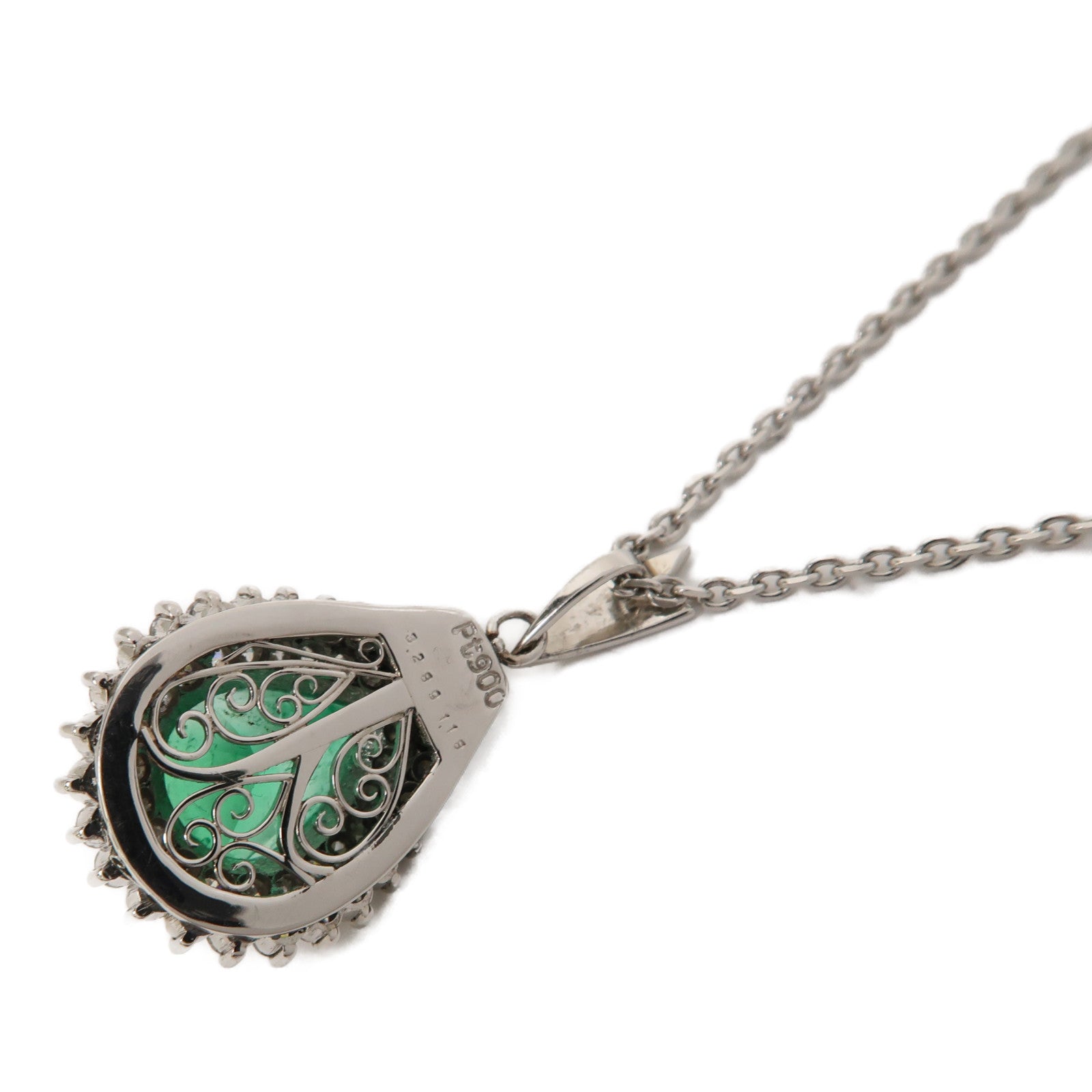 JEWELRY 【激減優惠】PT900/PT850鉑金Emerald Necklace 3.289ct綠寶石/1.18ct鑽石項鍊