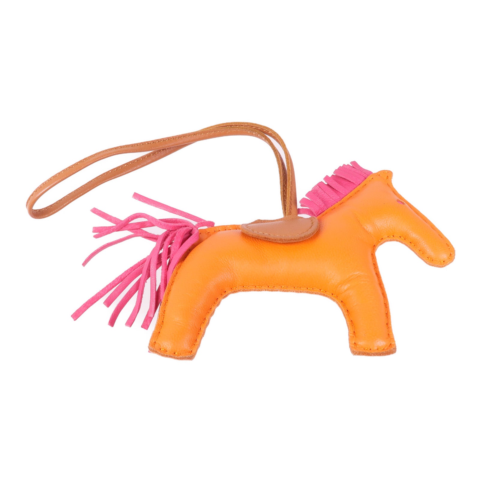 HERMES Milo皮革Rodeo MM掛飾Orange/Gold