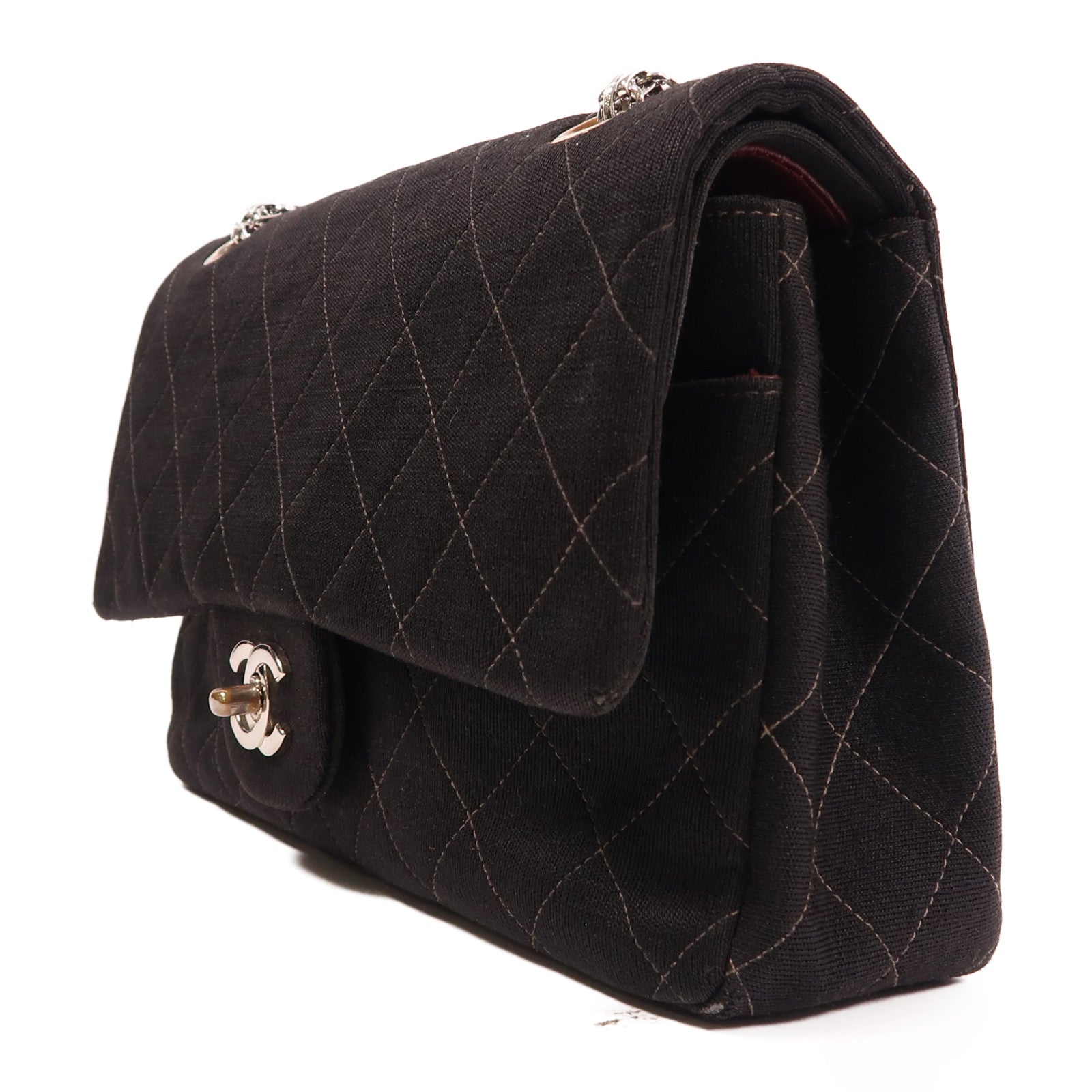 CHANEL 【激減優惠】菱格帆布Chain Shoulder銀扣鏈帶肩背袋黑色