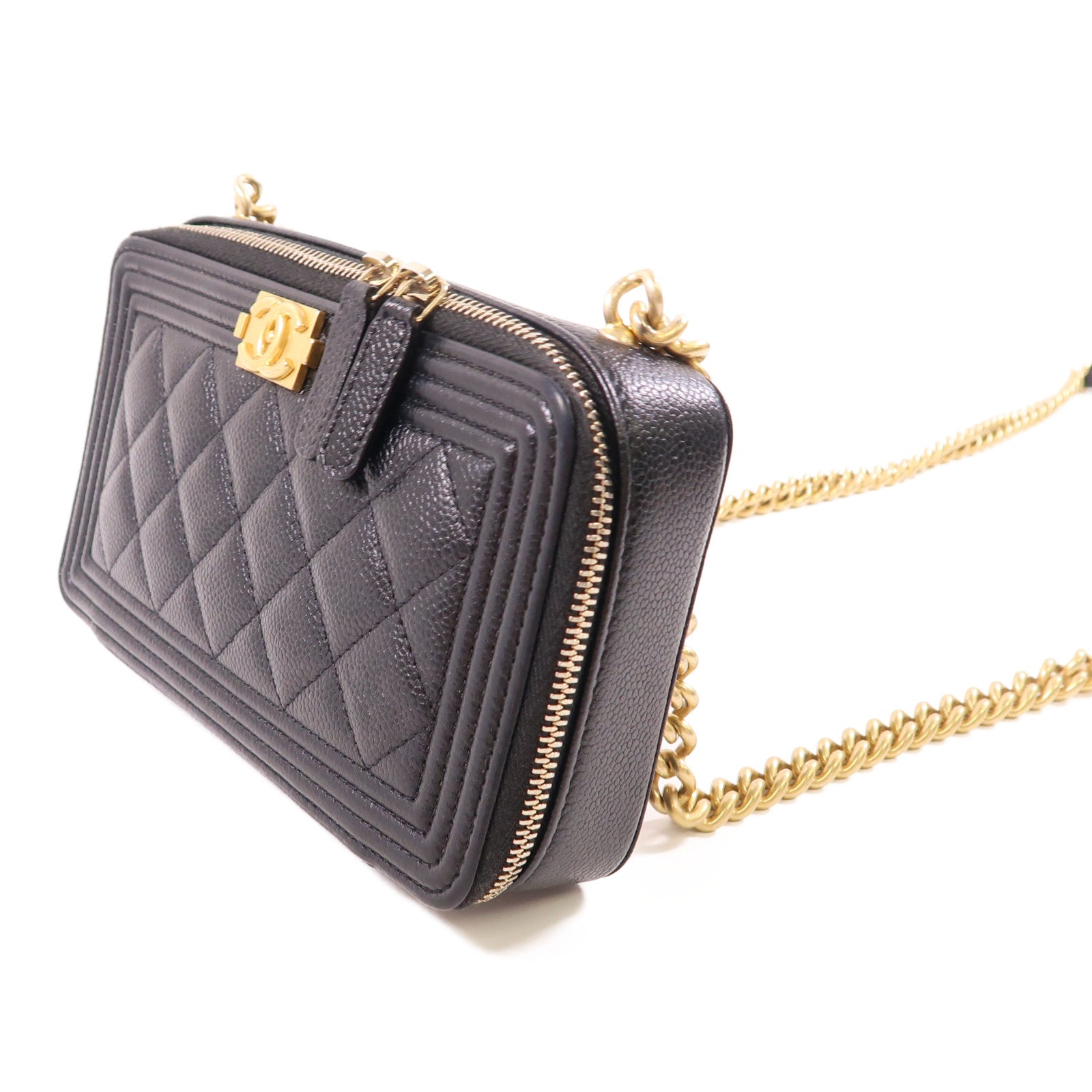 CHANEL 牛皮皮革Boy Wallet On Chain金扣鏈帶肩背袋