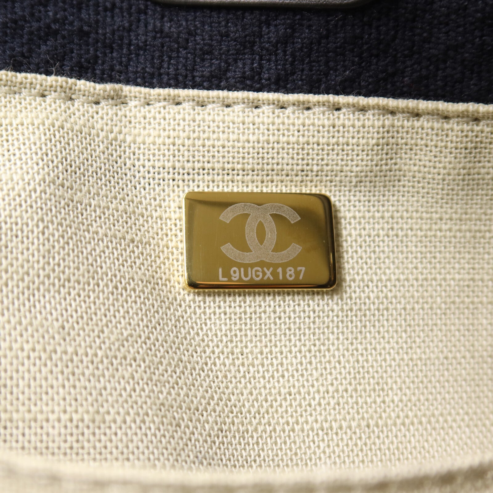 CHANEL 帆布Deauville MM鏈帶手挽肩背兩用袋