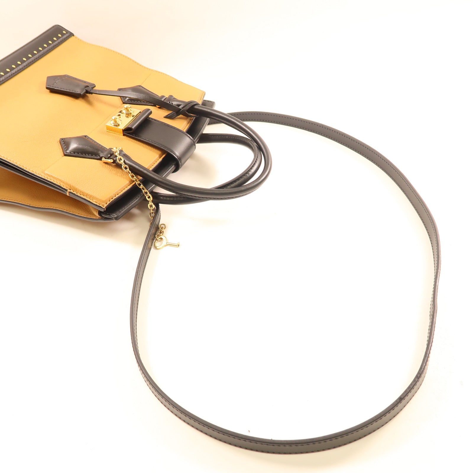 LOUIS VUITTON LV GHW Studs Bicolor 2Way Shoulder Hand Bag M51654 Beige/Black