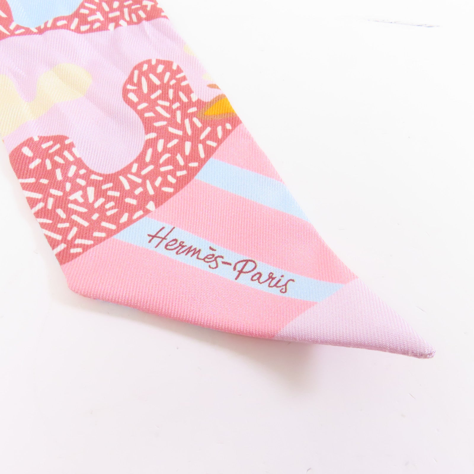 HERMES 絲質Twilly絲巾粉紅色/橙色