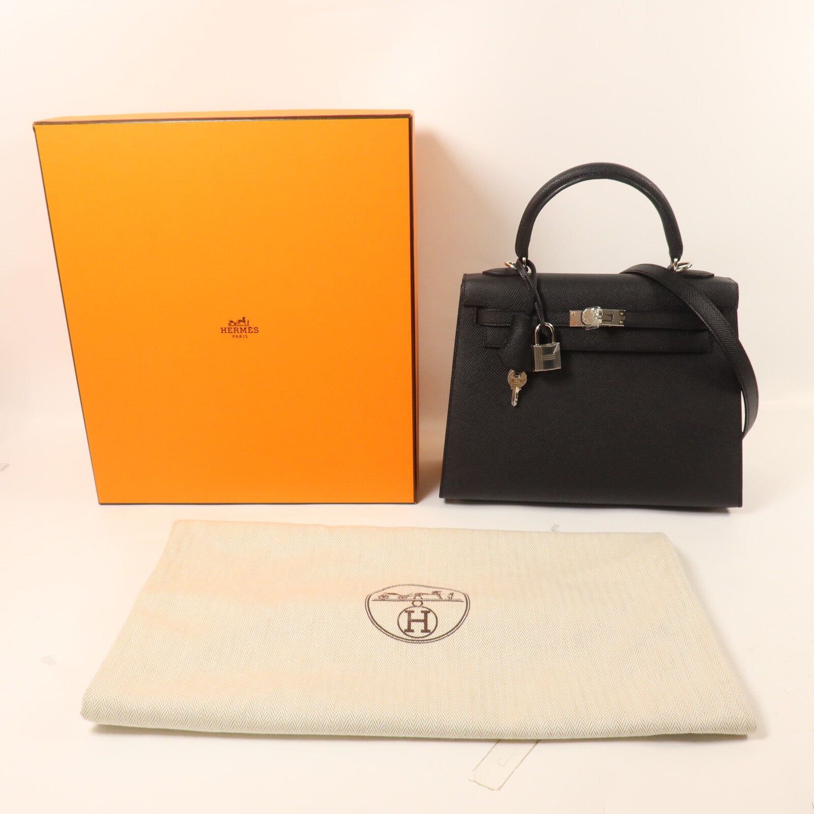 HERMES Epsom皮革Kelly 25手挽肩背兩用袋Noir