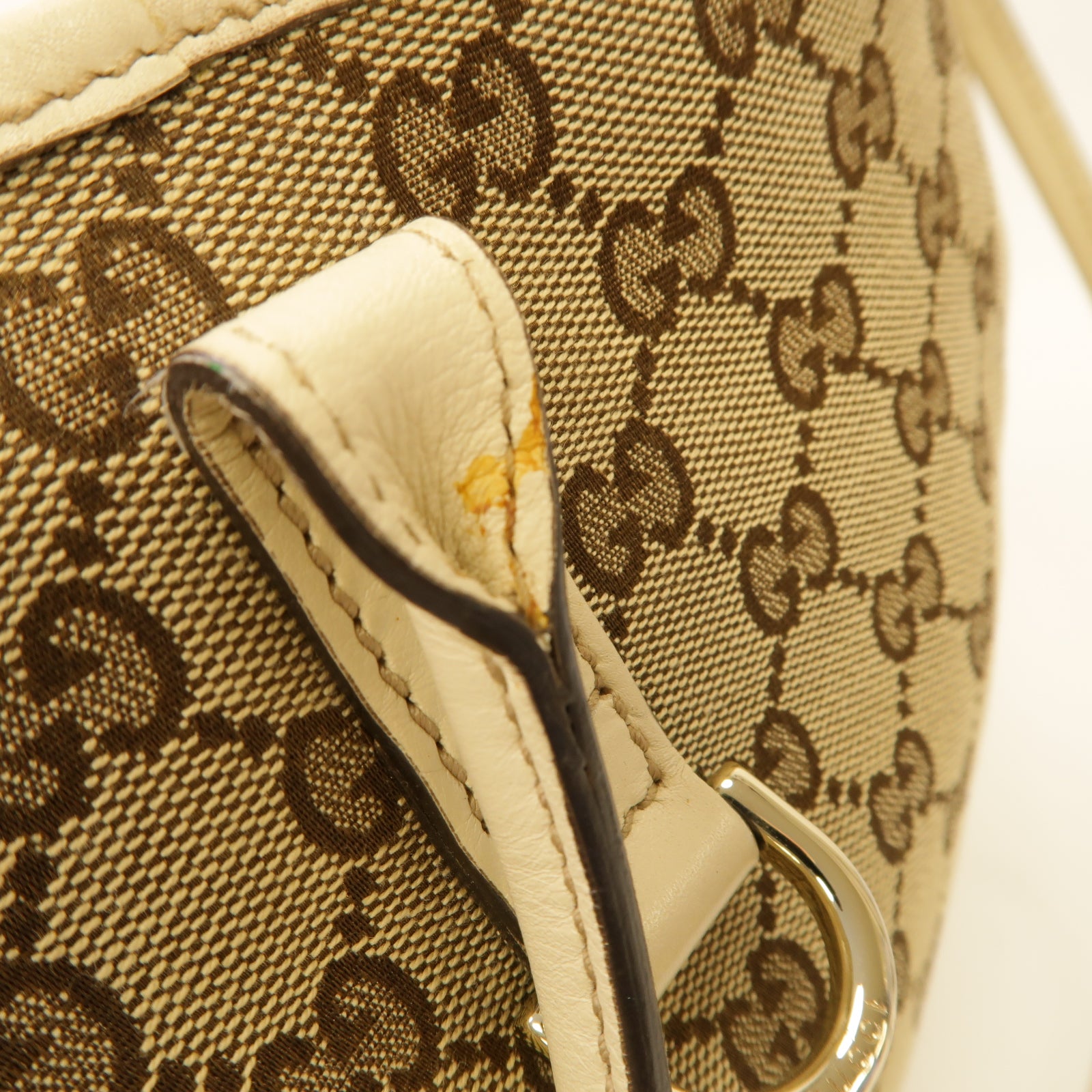 GUCCI 帆布Tote Bag金扣手挽袋白色/棕色