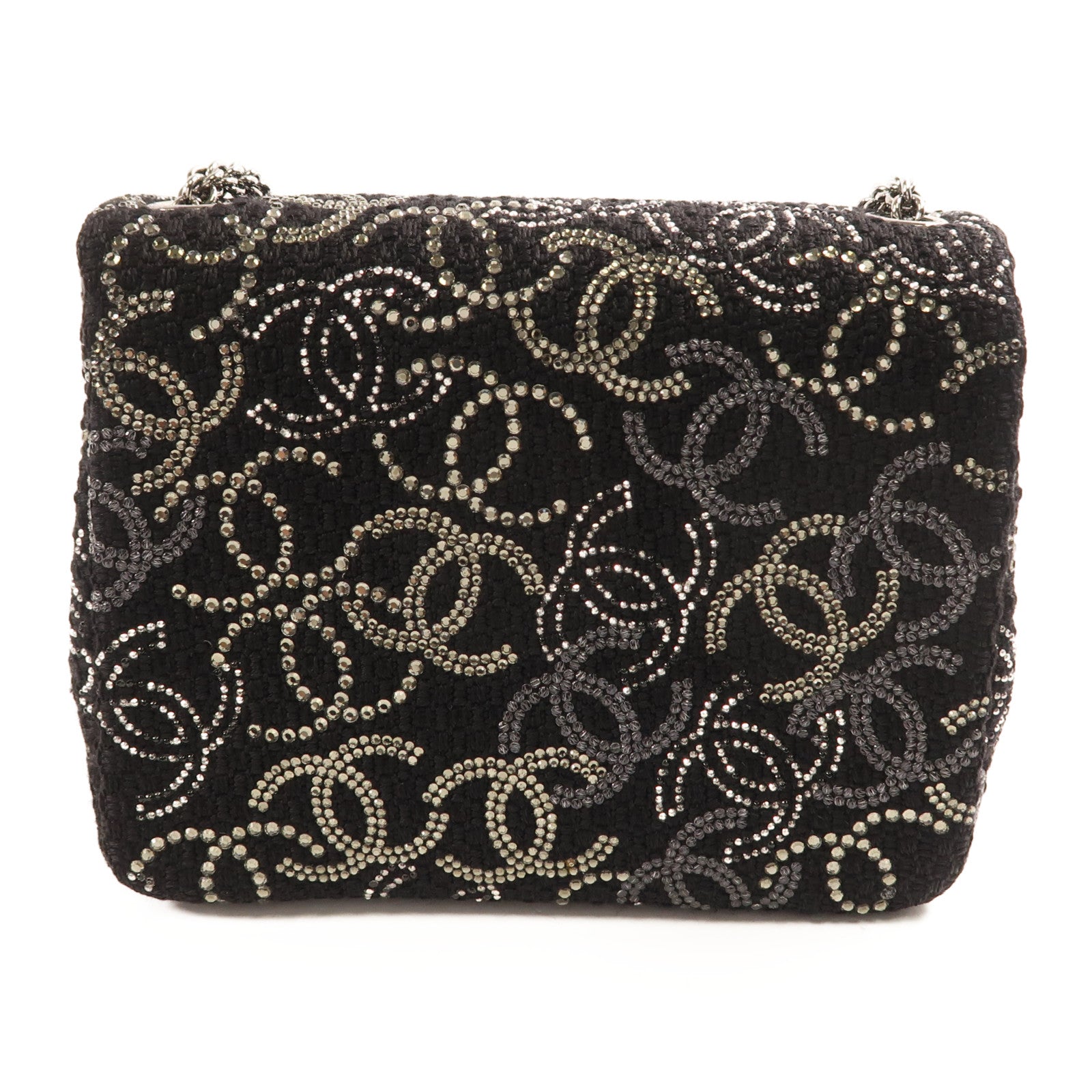 CHANEL Tweed Chain Shoulder銀扣鏈帶肩背袋