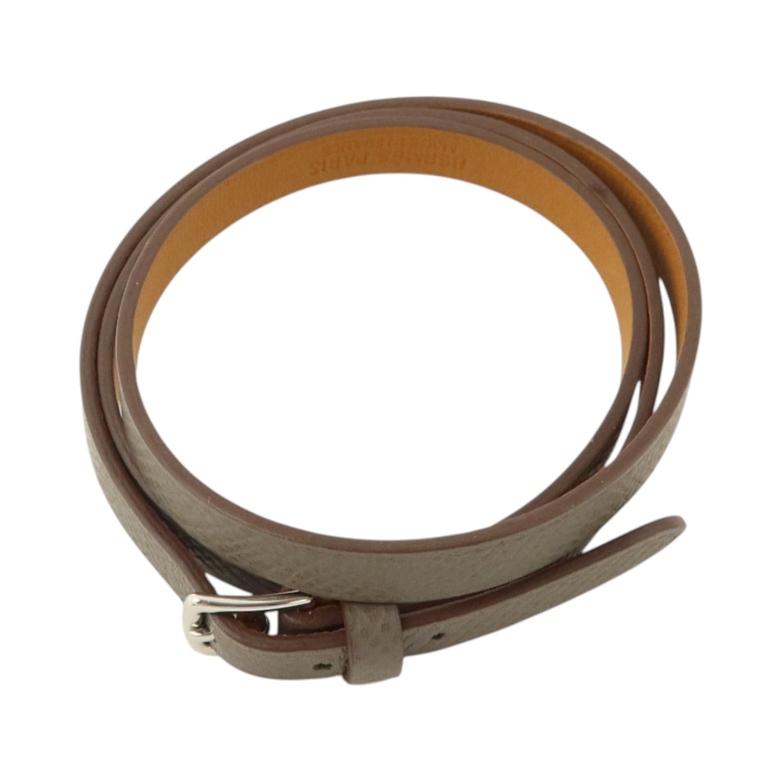 HERMES Epsom皮革/Swift皮革Double Tour Bracelet銀扣手鏈Etain/Gold