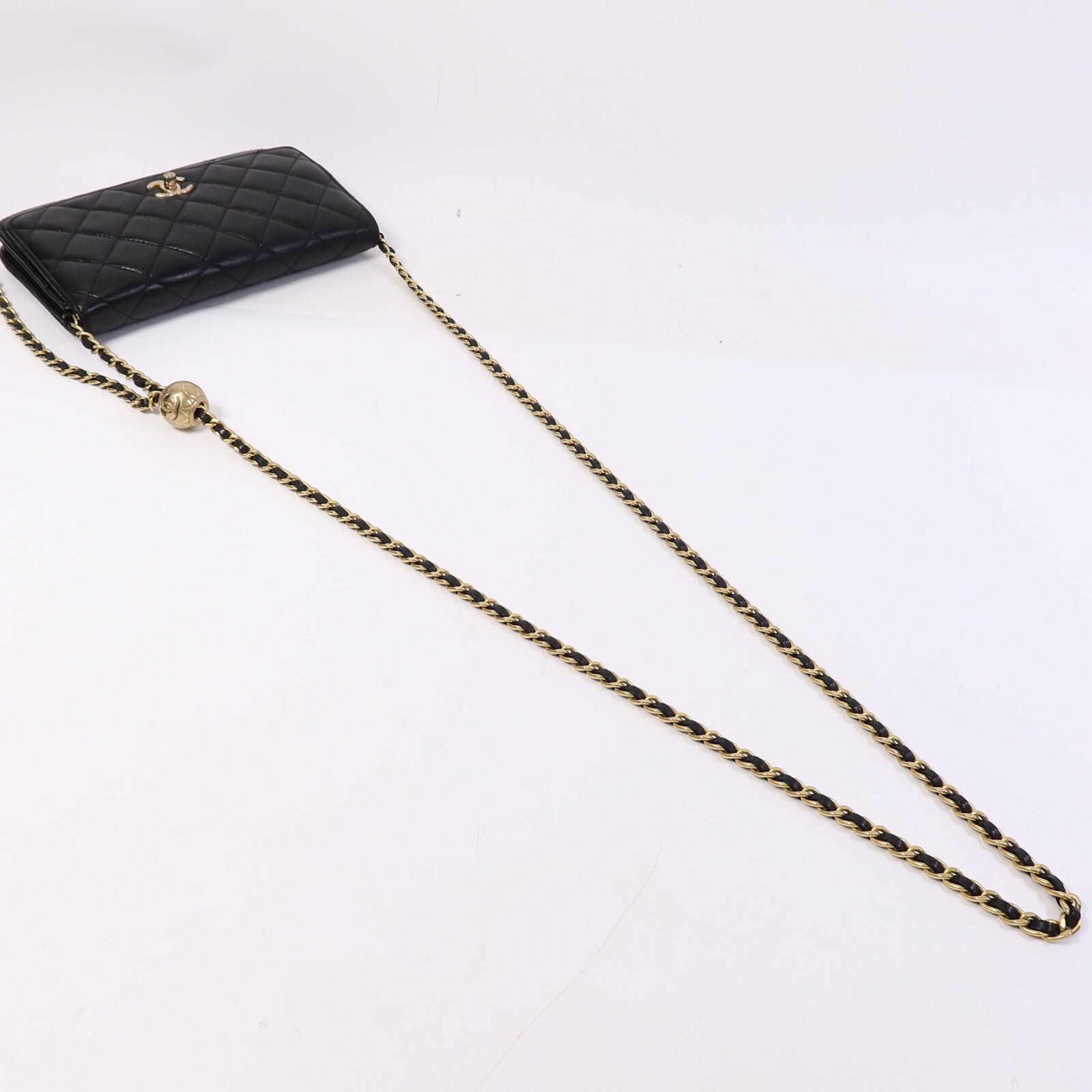 CHANEL 羊皮皮革Wallet On Chain W Gold Ball鏈帶肩背袋