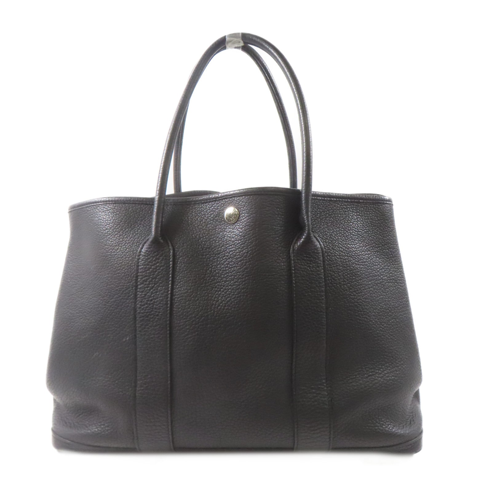 HERMES Negonda皮革Garden Party PM銀扣手挽袋Noir/黑色