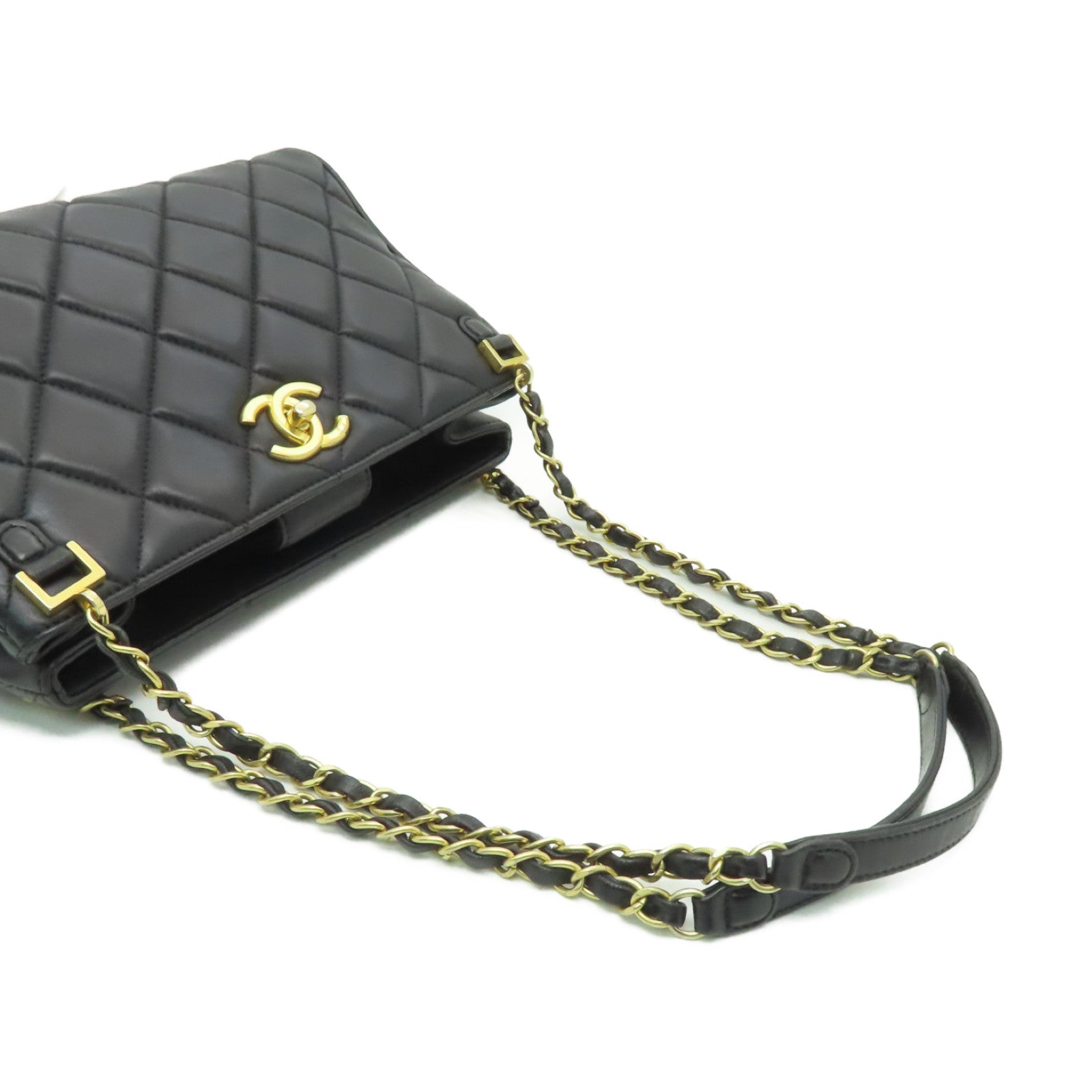 CHANEL 【激減優惠】菱格羊皮皮革Chain Choulder Bag金扣鏈帶肩背袋黒色
