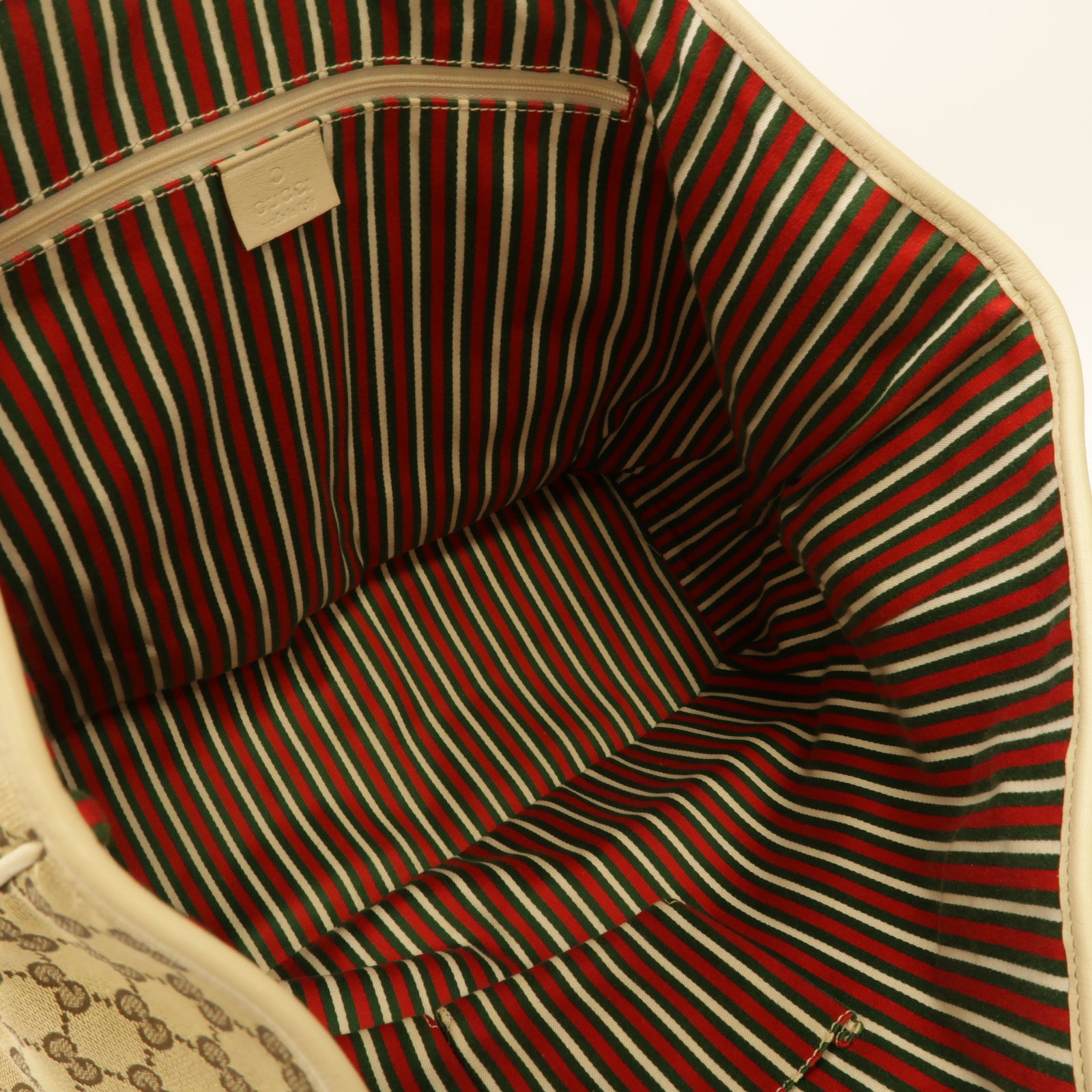 GUCCI 帆布Tote Bag金扣手挽袋白色/棕色