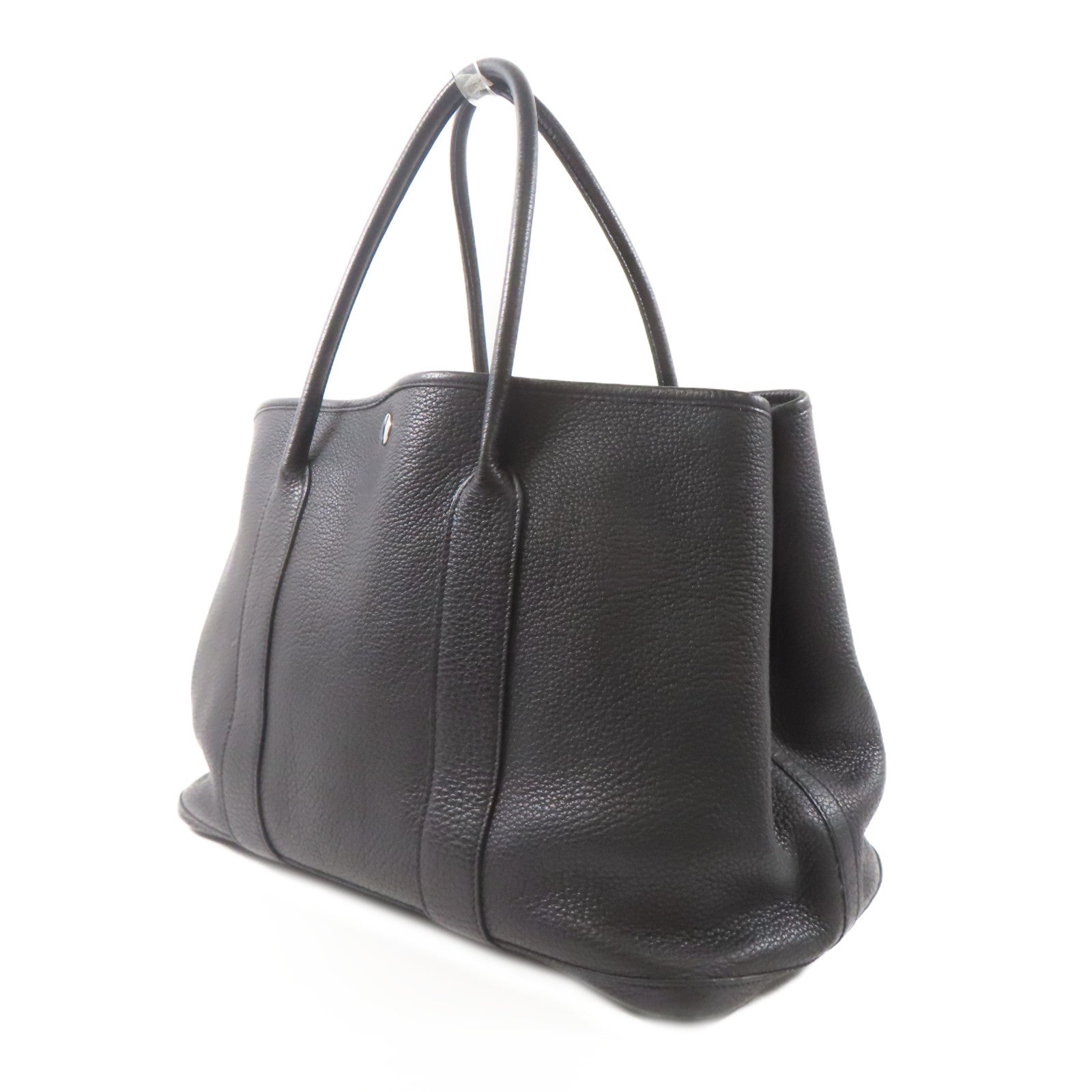 HERMES Negonda皮革Garden Party PM銀扣手挽袋Noir/黑色
