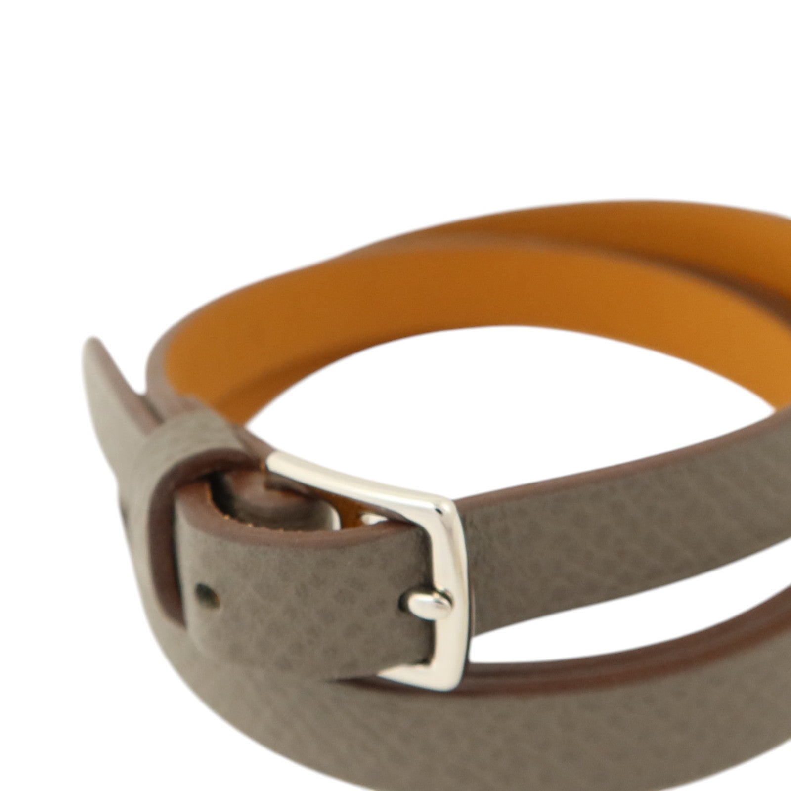 HERMES Epsom皮革/Swift皮革Double Tour Bracelet銀扣手鏈Etain/Gold