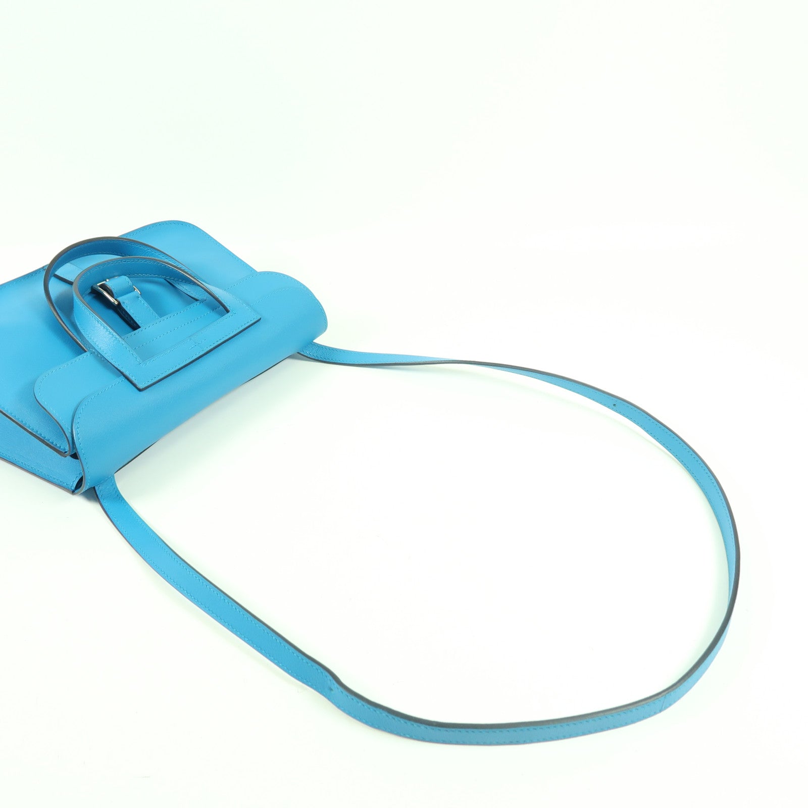 HERMES Swift皮革Halzan 25銀扣手挽肩背兩用袋Blue Frida