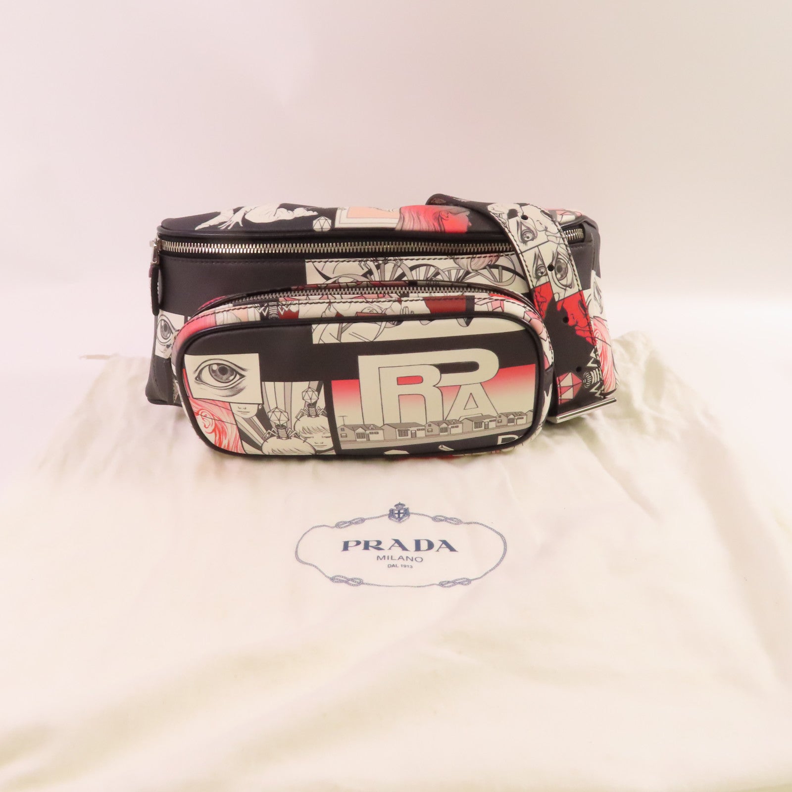 PRADA 塗層帆布Waist Bag銀扣腰包彩色
