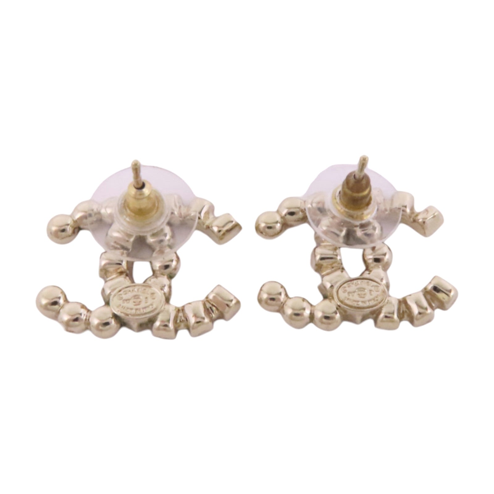 CHANEL 金屬/水鑽CC Earrings銀扣耳環