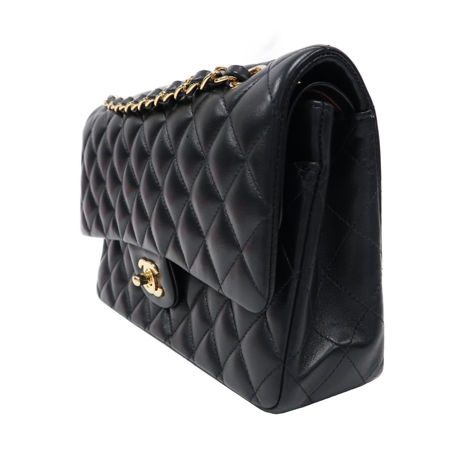 CHANEL 菱格羊皮皮革Classic Flap金扣鏈帶肩背袋黑色