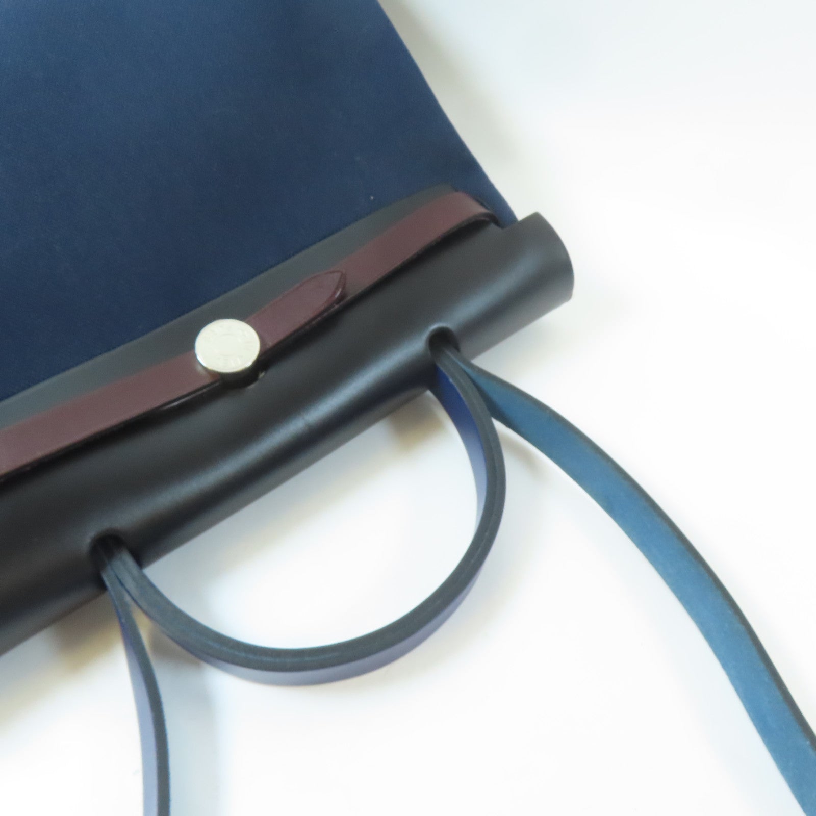 HERMES 帆布Herbag PM銀扣手挽肩背兩用袋深藍色