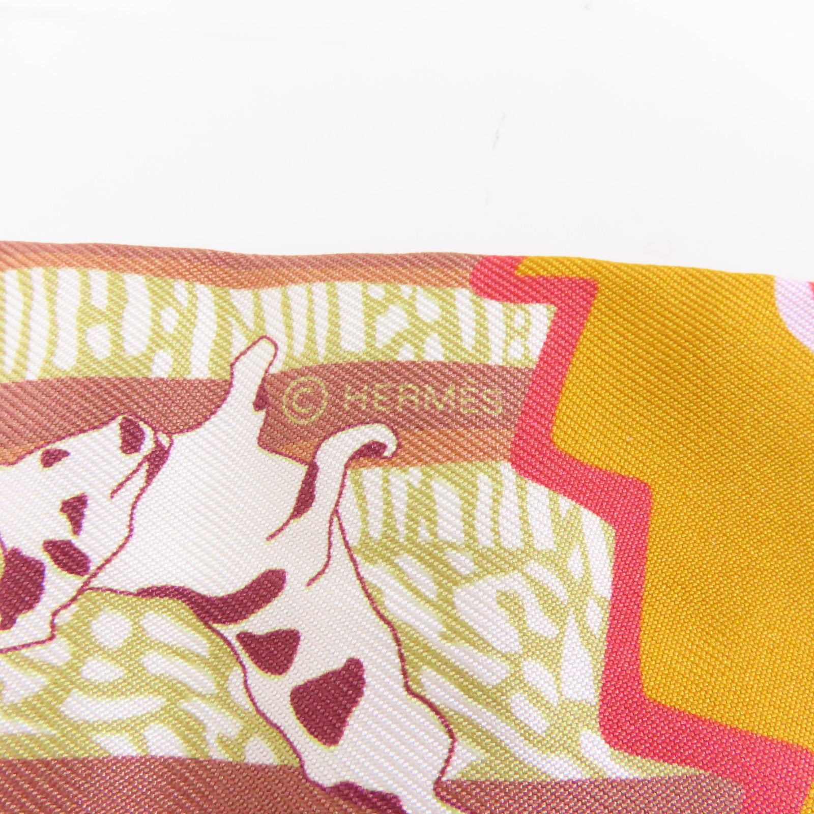 HERMES 絲質Twilly絲巾粉紅色/橙色