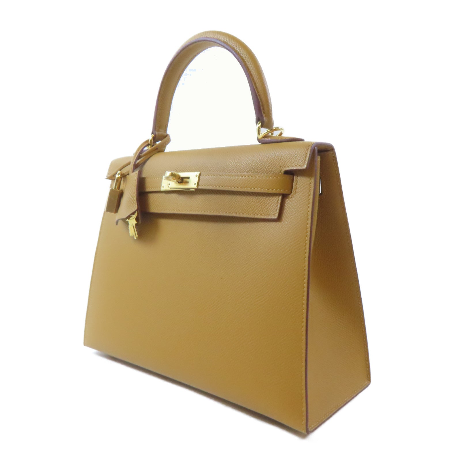HERMES Epsom皮革Kelly 25金扣手挽肩背兩用袋Sesame/啡色