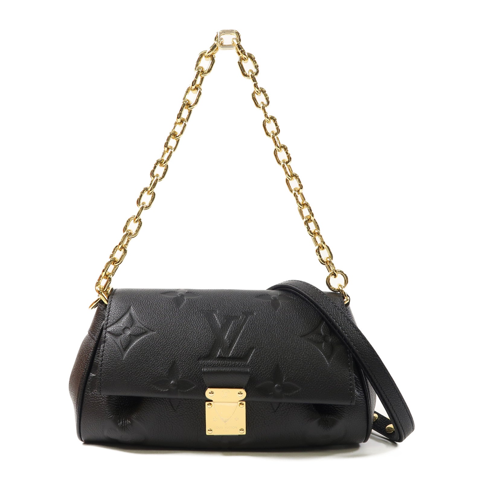 LOUIS VUITTON Monogram Empreinte Favourite金扣肩背袋黑色