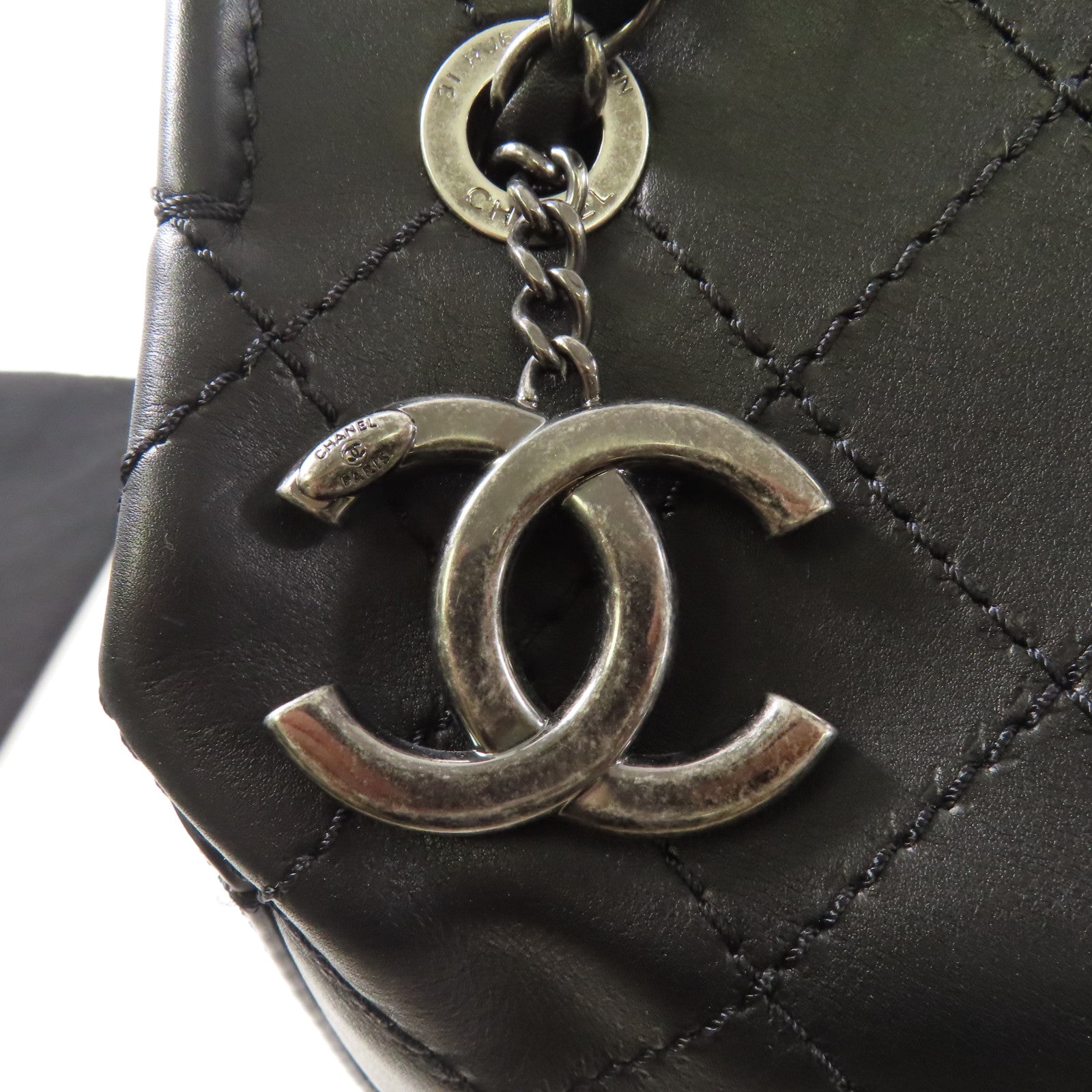 CHANEL 牛皮皮革Chain Shoulder銀扣鏈帶手挽肩背兩用袋