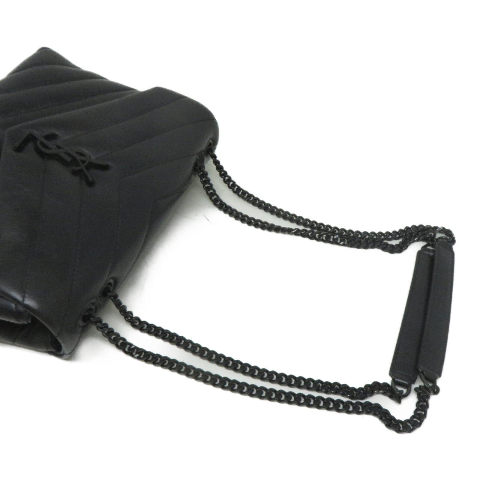 SAINT LAURENT 牛皮皮革Small Loulou黑扣肩背袋黑色