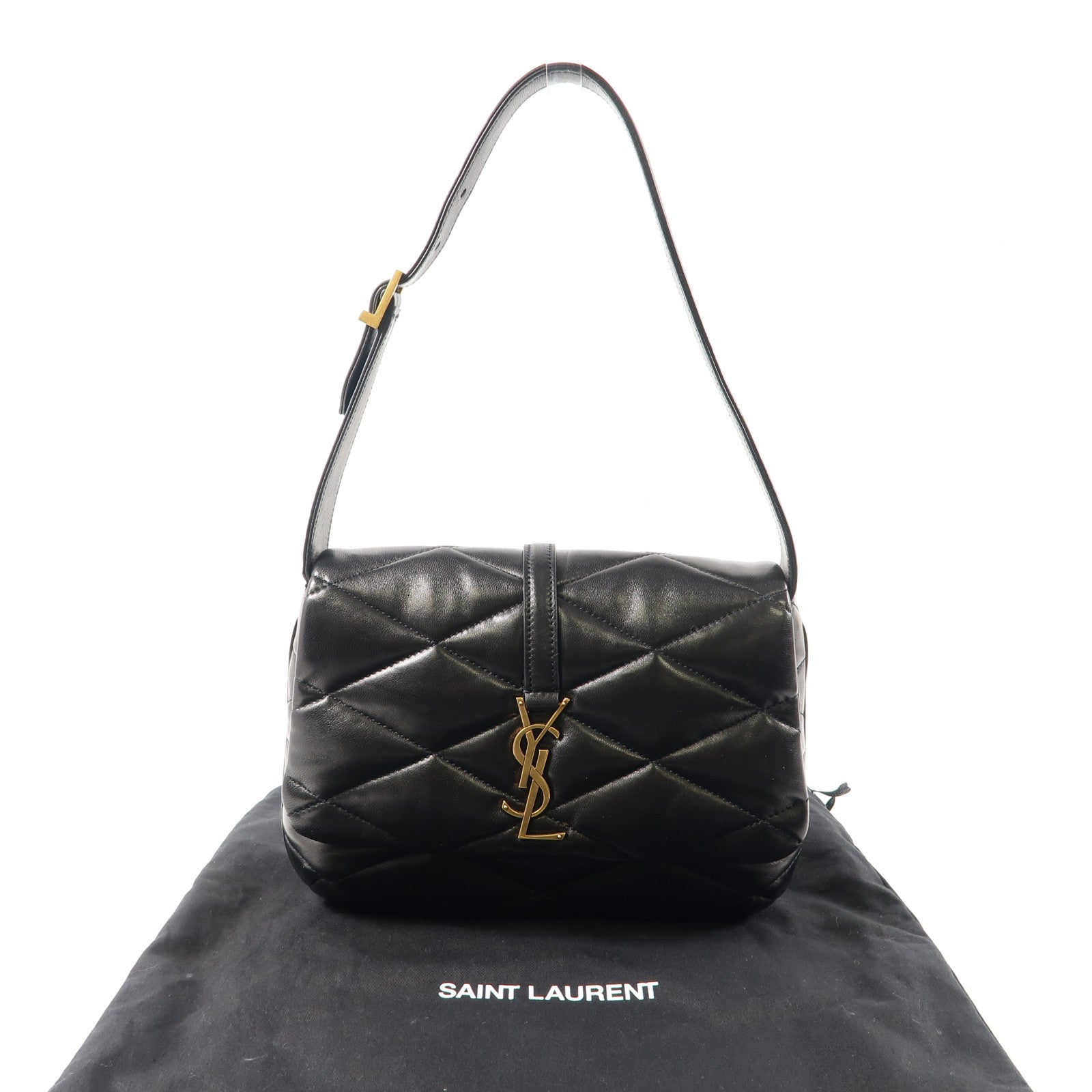 SAINT LAURENT 羊皮皮革LE57金扣肩背袋黑色