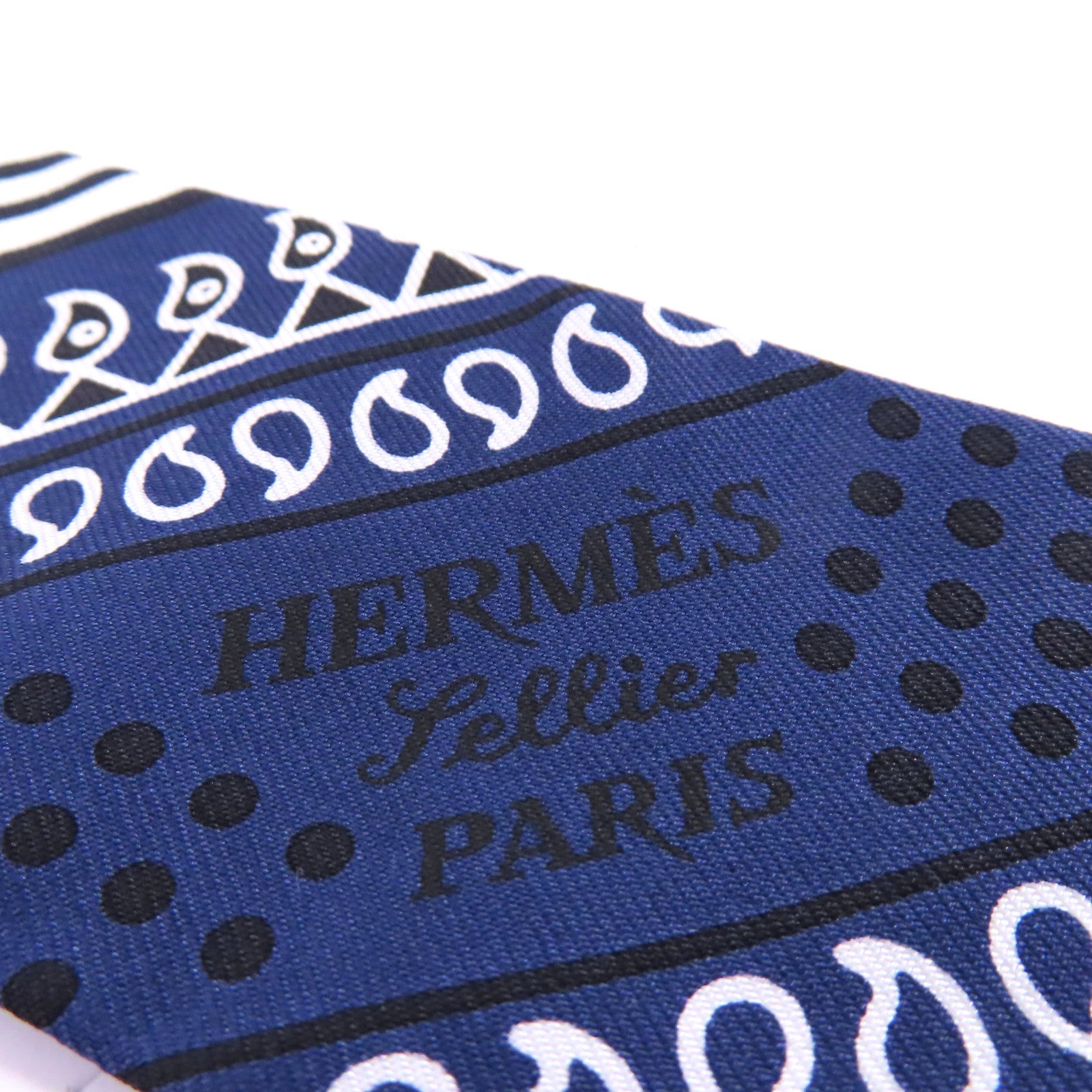 HERMES 絲質Twilly Scarf絲巾白色/黑色/藍色