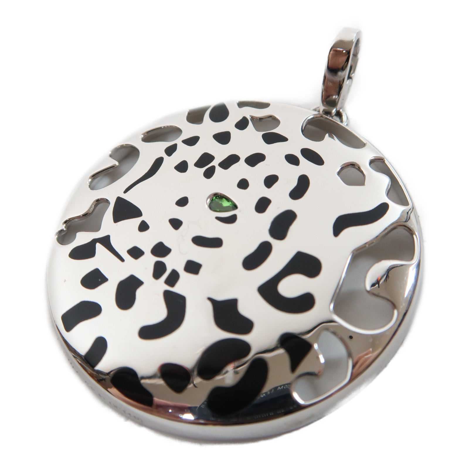 CARTIER (PRICE DOWN) Panthere Pellage Pendant Garnet 18K White Gold Black Lacquer