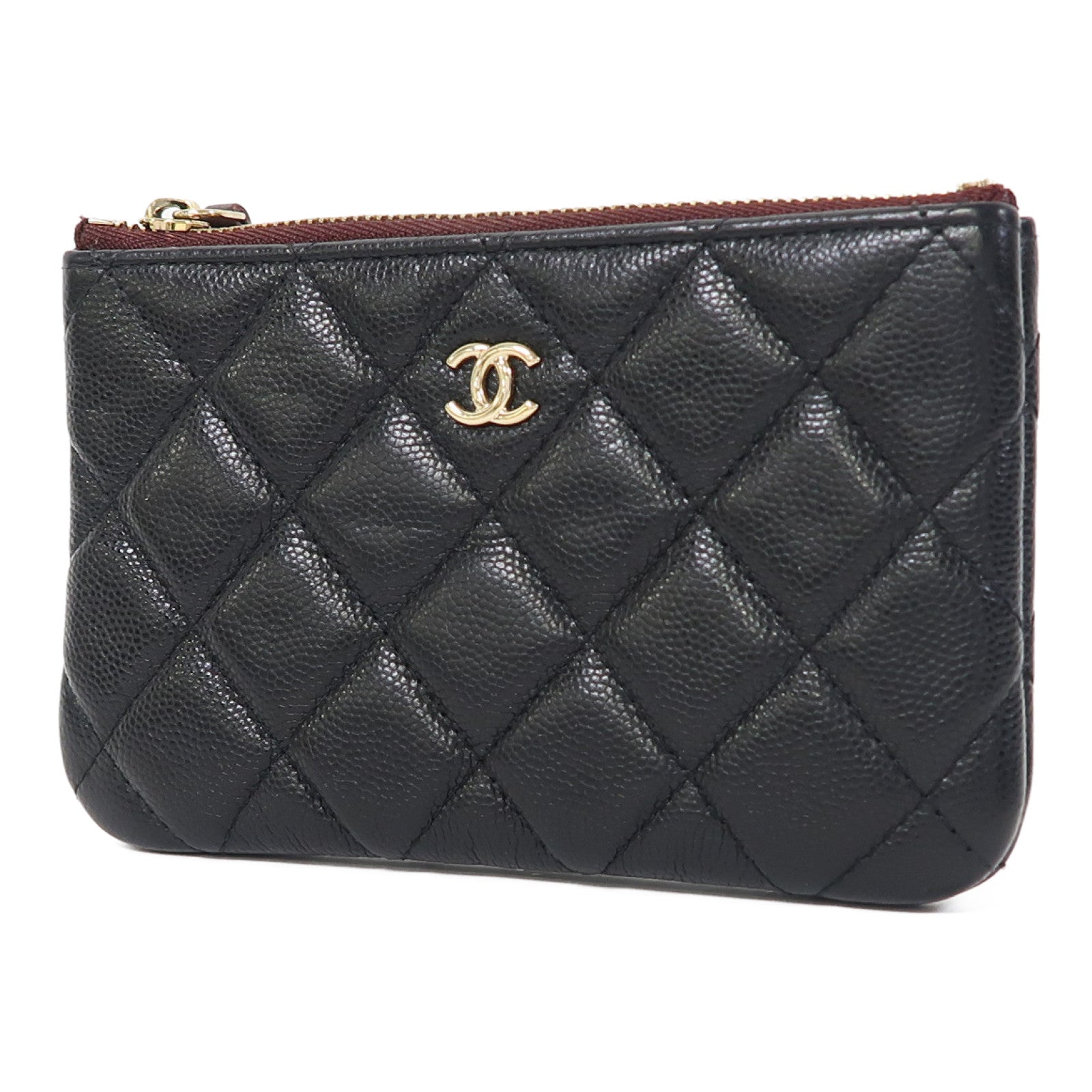 CHANEL 菱格牛皮皮革Mini Pouch金扣手拿包黑色