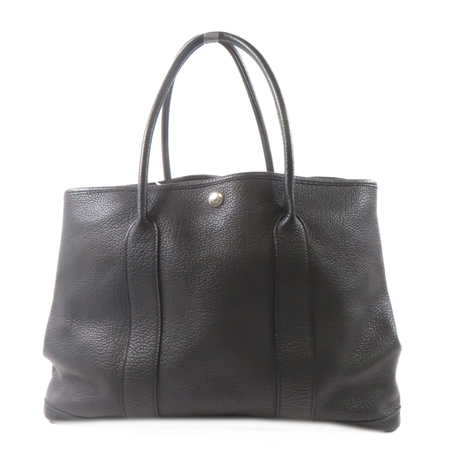 HERMES Negonda皮革Garden Party PM銀扣手挽袋Noir/黑色