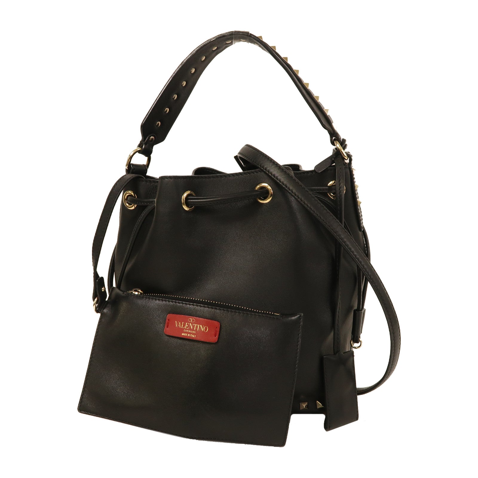 Valentino 牛皮皮革2 Way Shoulder金扣手挽肩背兩用袋黑色