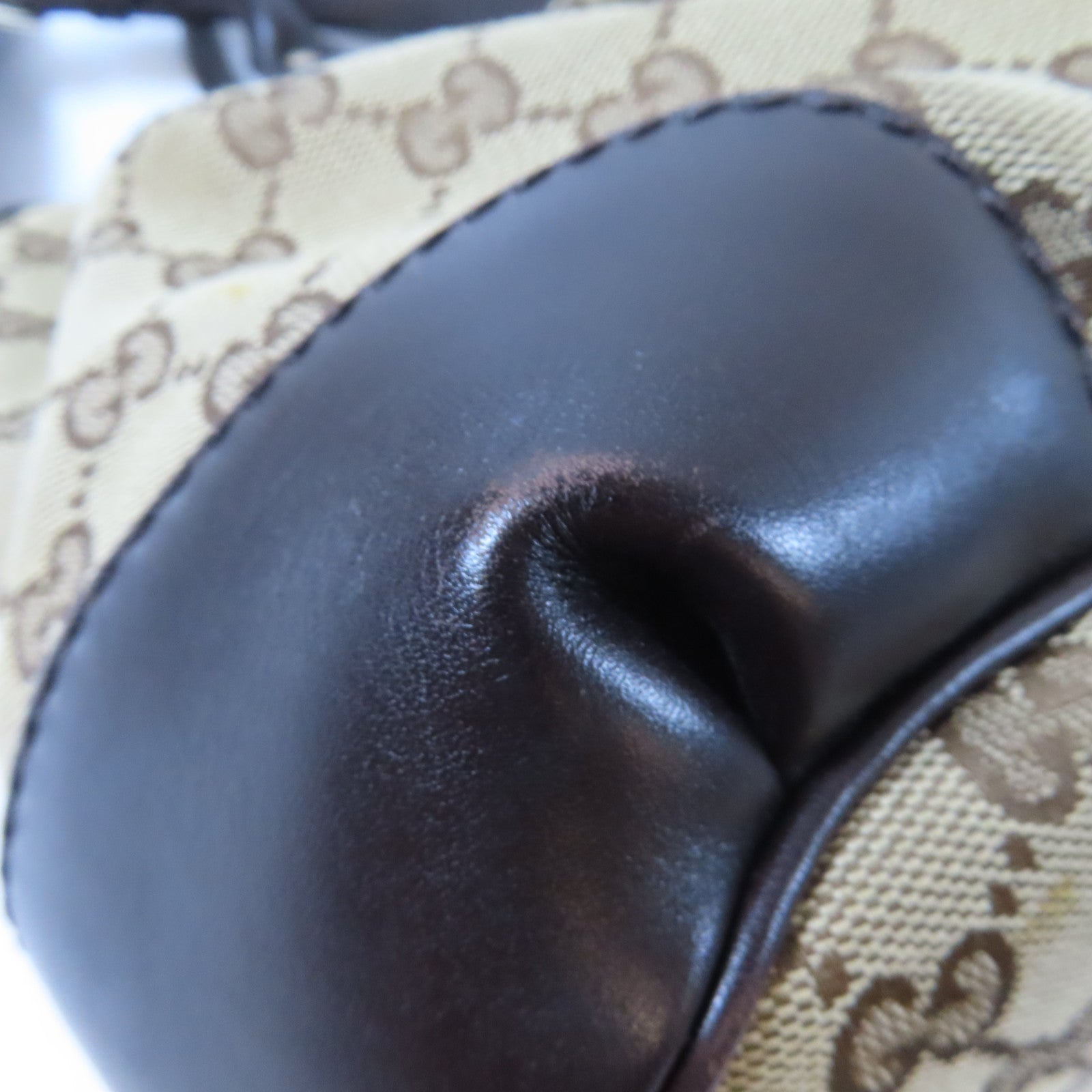 GUCCI 帆布Shoulder Bag金扣手挽肩背兩用袋啡色