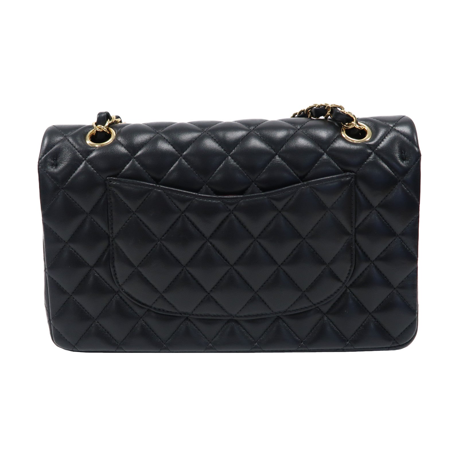CHANEL 菱格羊皮皮革Classic Flap金扣鏈帶肩背袋黑色