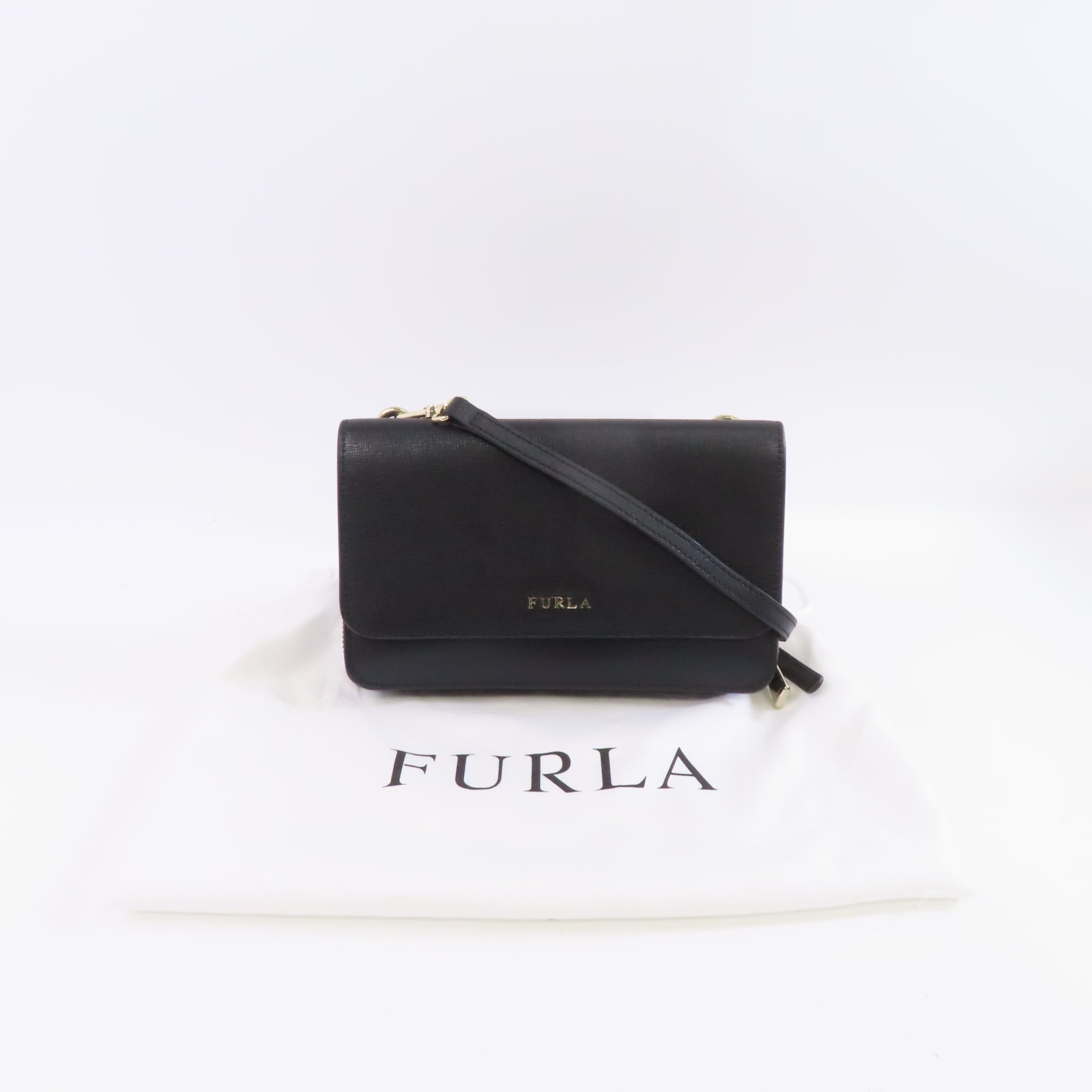 Furla 牛皮皮革Shoulder Bag金扣肩背袋黑色