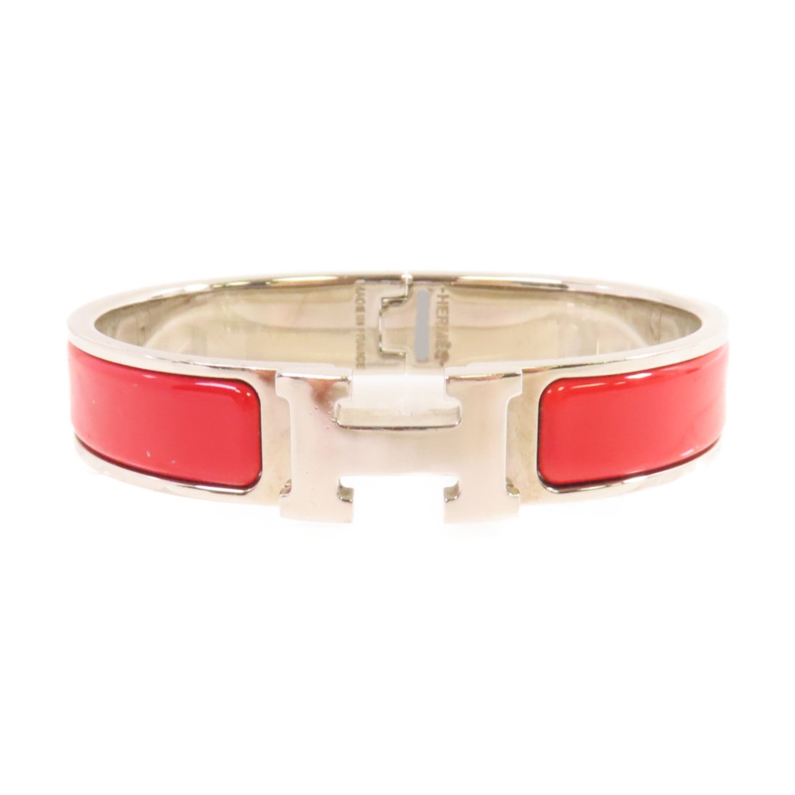 HERMES 金屬/琺瑯Clic H Bracelet手鐲橘紅色