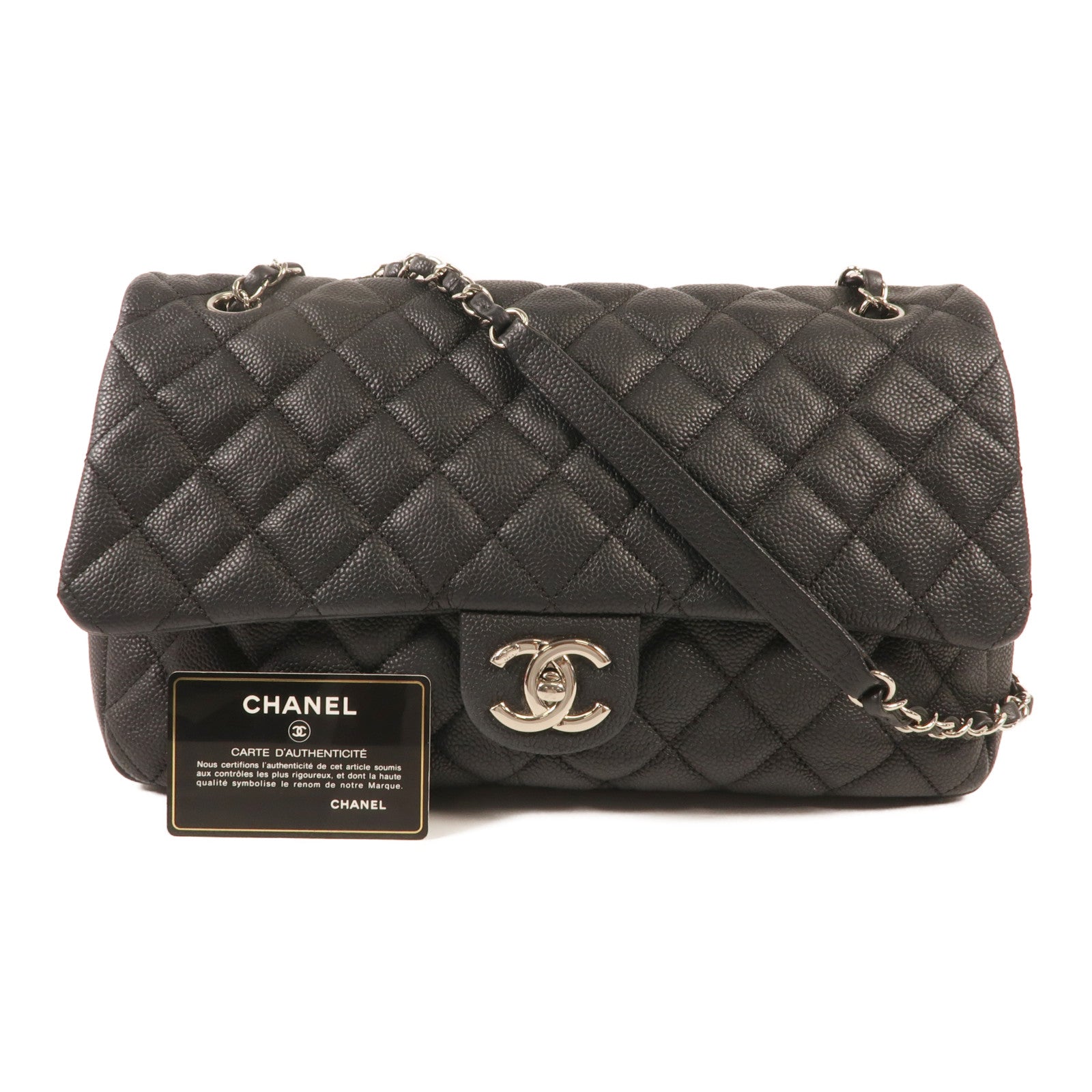 CHANEL 牛皮皮革Shoulder Bag銀扣鏈帶肩背袋