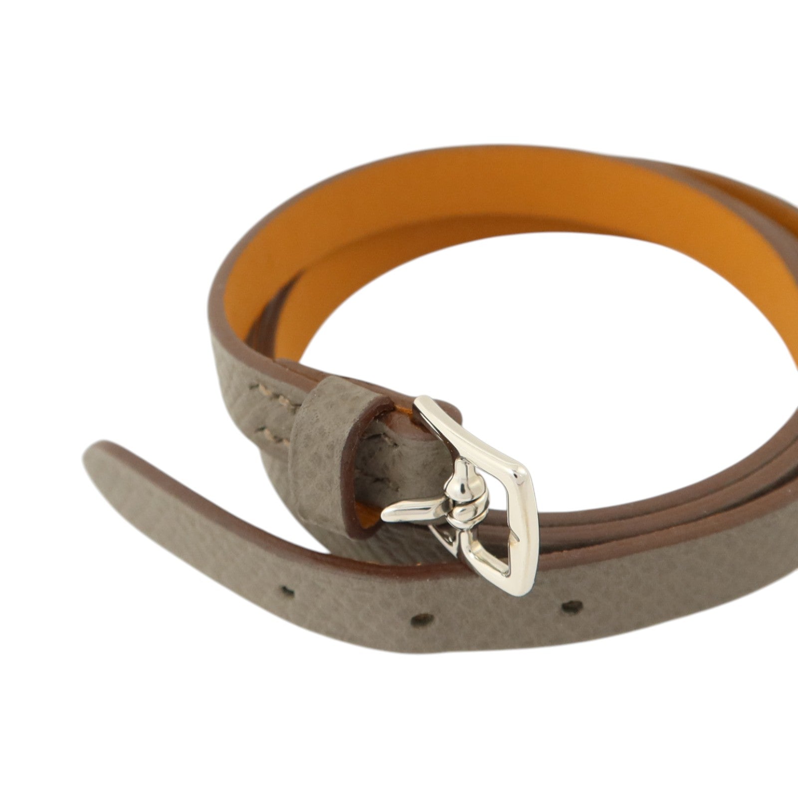 HERMES Epsom皮革/Swift皮革Double Tour Bracelet銀扣手鏈Etain/Gold