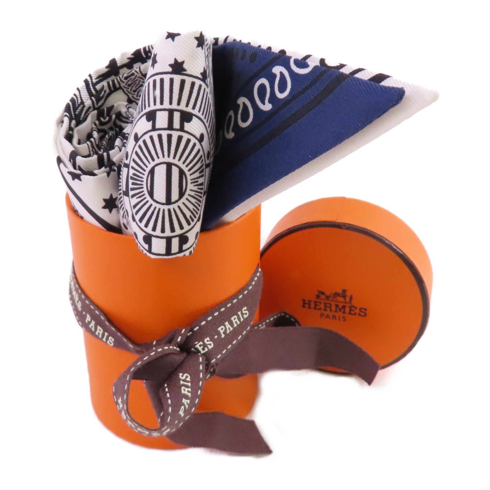HERMES 絲質Twilly Scarf絲巾白色/黑色/藍色