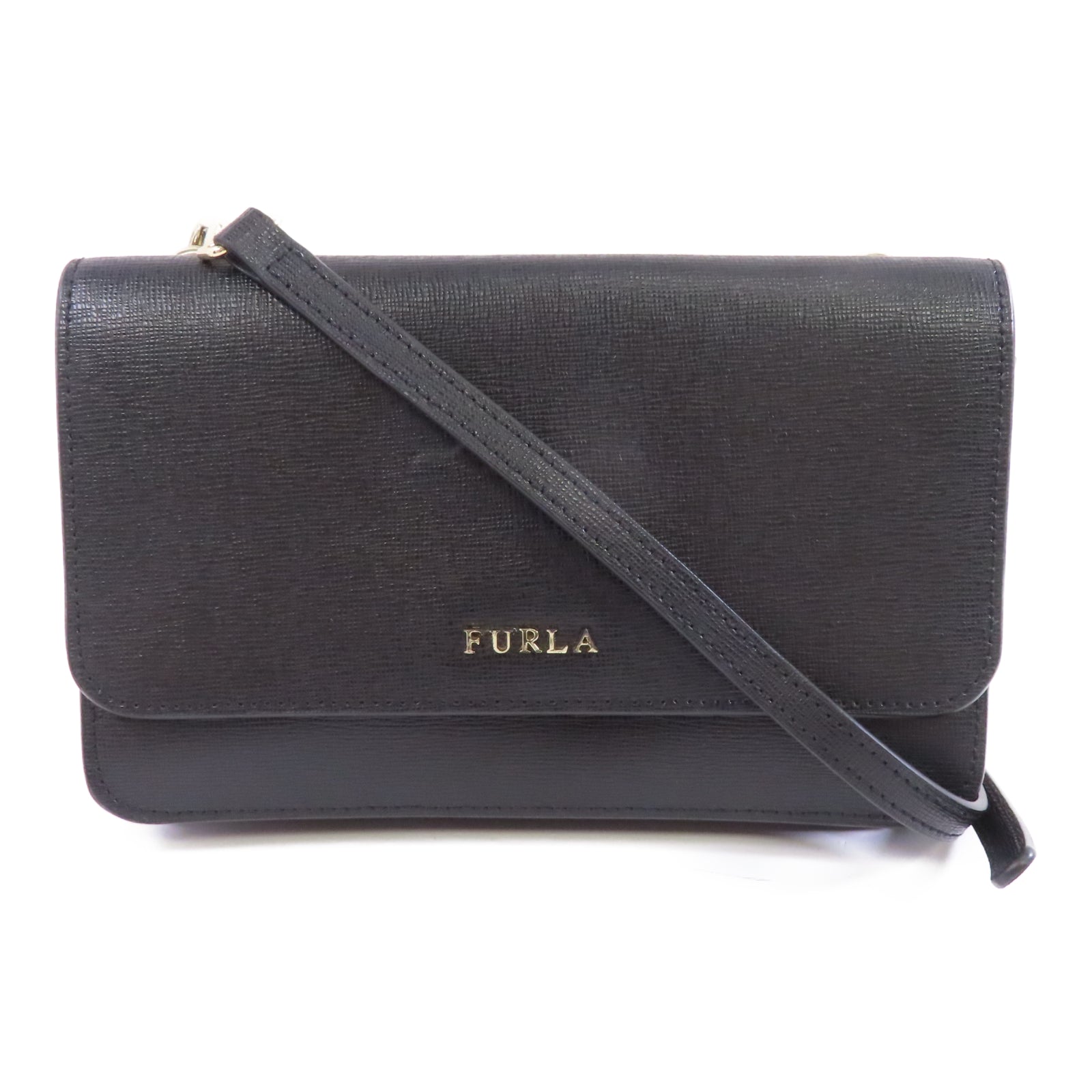 Furla 牛皮皮革Shoulder Bag金扣肩背袋黑色
