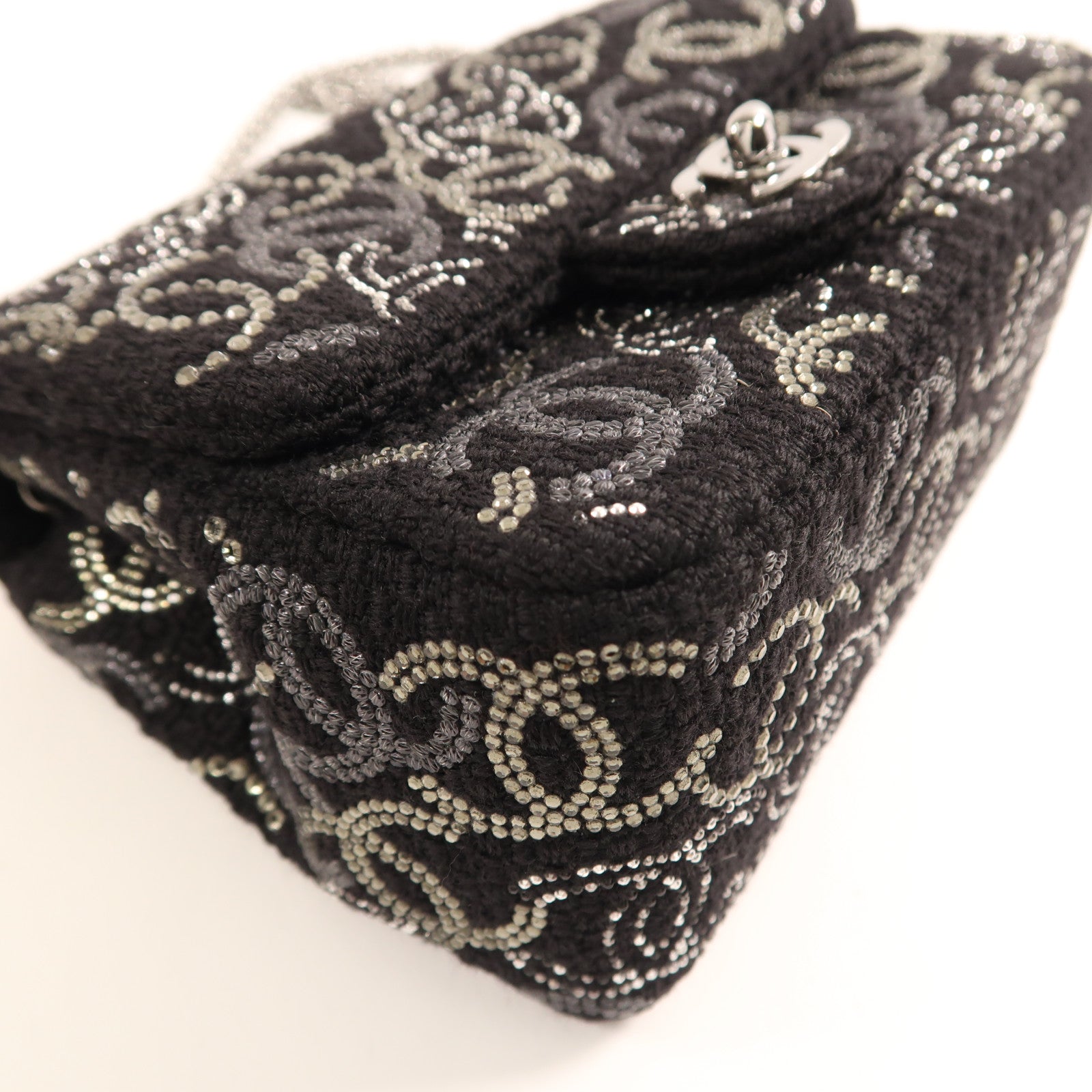 CHANEL Tweed Chain Shoulder銀扣鏈帶肩背袋