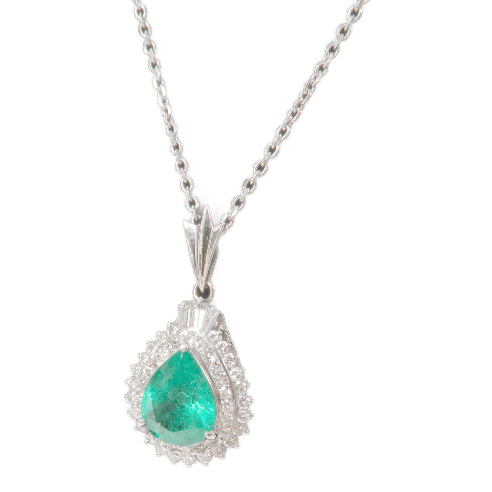 JEWELRY 【激減優惠】PT900/PT850鉑金Emerald Necklace 3.289ct綠寶石/1.18ct鑽石項鍊