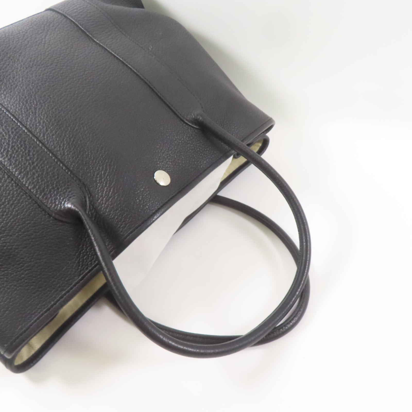 HERMES Negonda皮革Garden Party PM銀扣手挽袋Noir/黑色