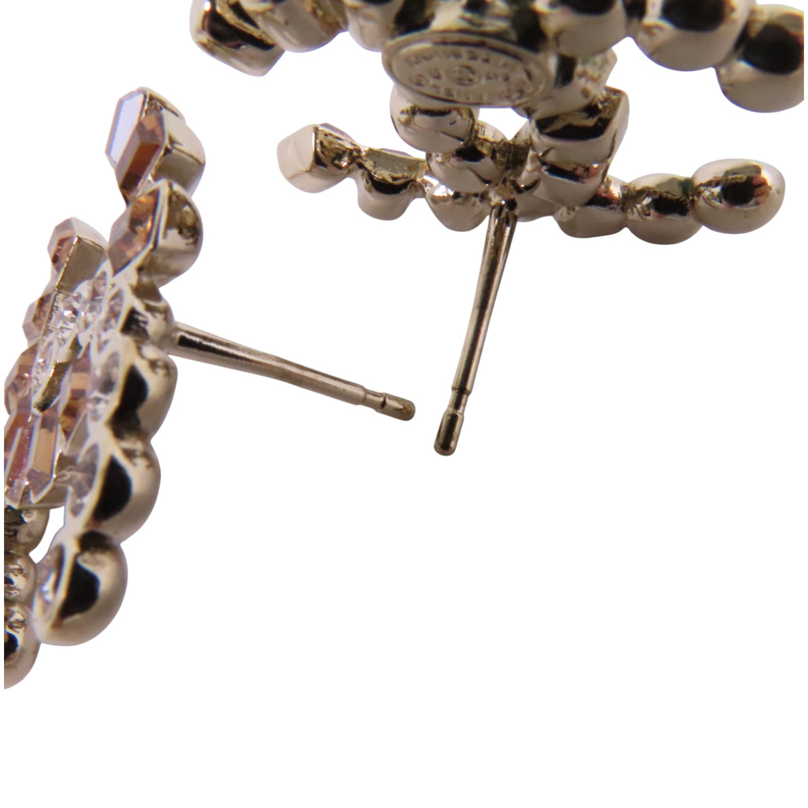 CHANEL 金屬/水鑽CC Earrings銀扣耳環