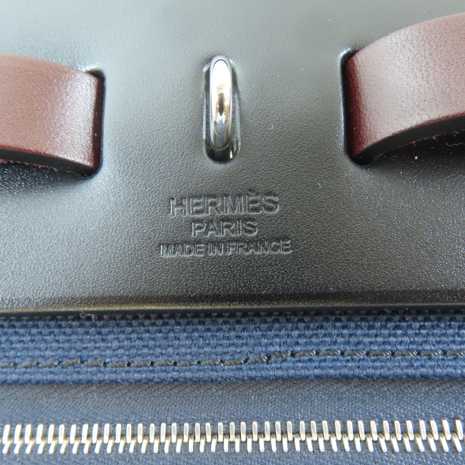 HERMES 帆布Herbag PM銀扣手挽肩背兩用袋深藍色