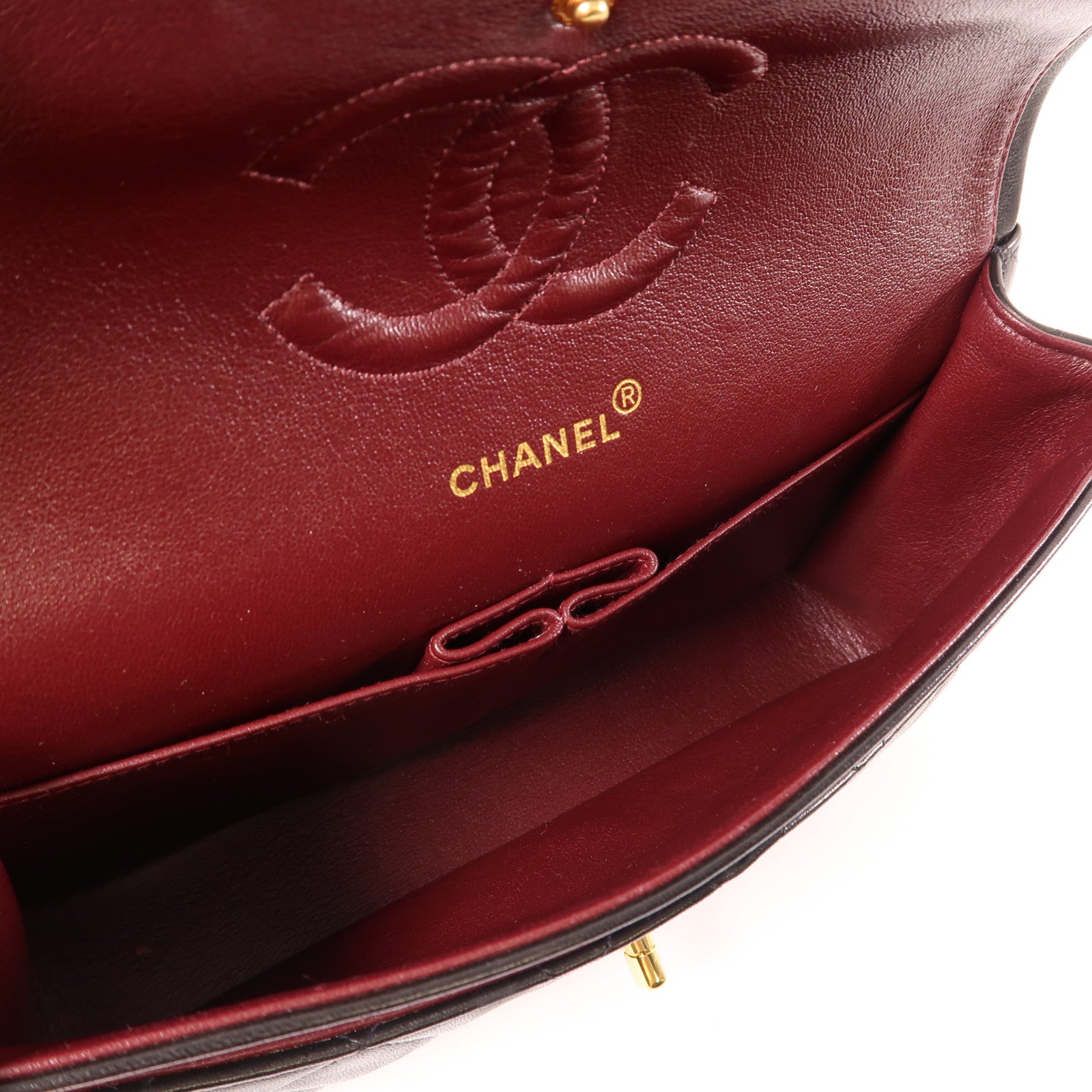 CHANEL 菱格牛皮皮革Chain Shoulder金扣鏈帶肩背袋黑色